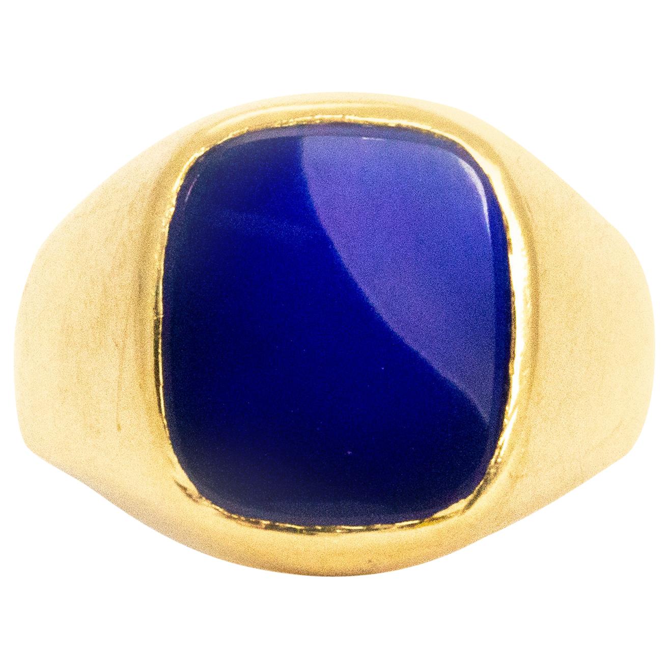 Vintage Lapis Lazuli and 14 Carat Gold Signet Ring