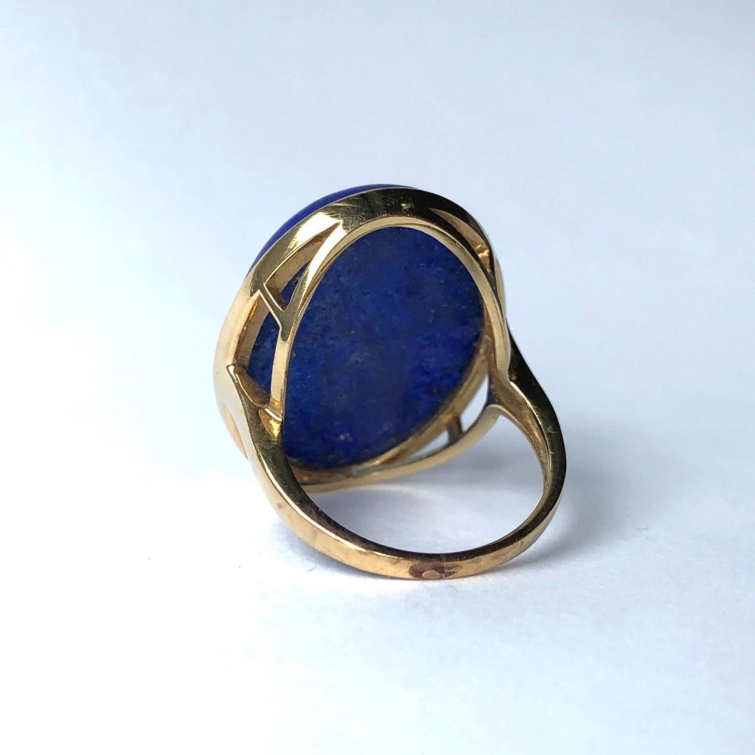 Modern Vintage Lapis Lazuli and 9 Carat Gold Cocktail Ring