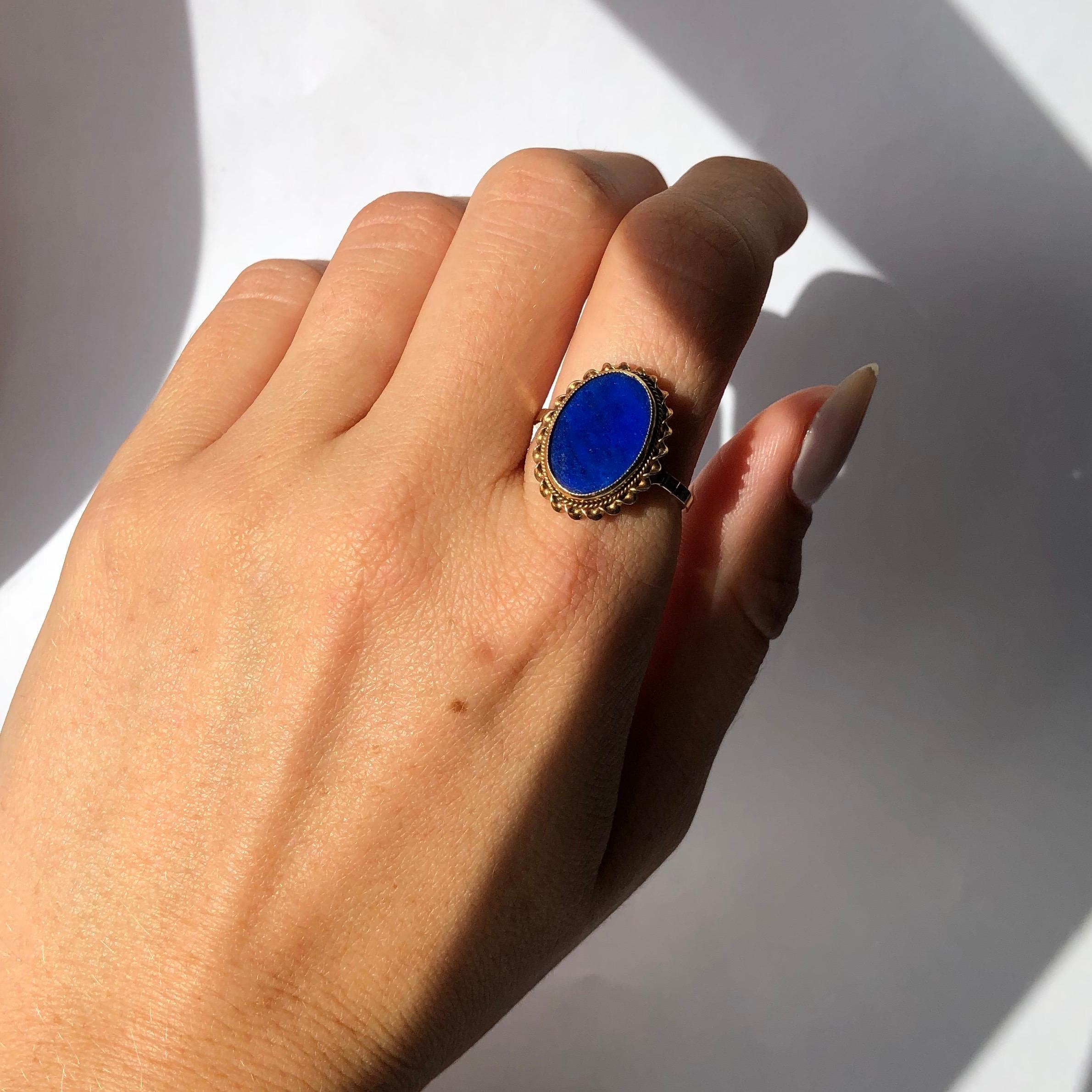 Vintage Lapis Lazuli and 9 Carat Gold Ring In Good Condition In Chipping Campden, GB