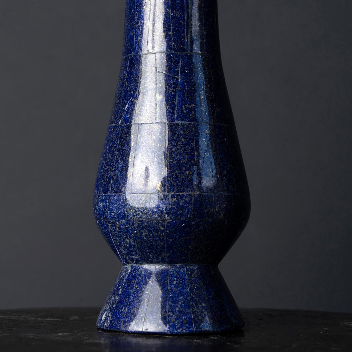 Vintage Lapis Lazuli Natural Stone and Brass Vase In Good Condition In Bristol, GB