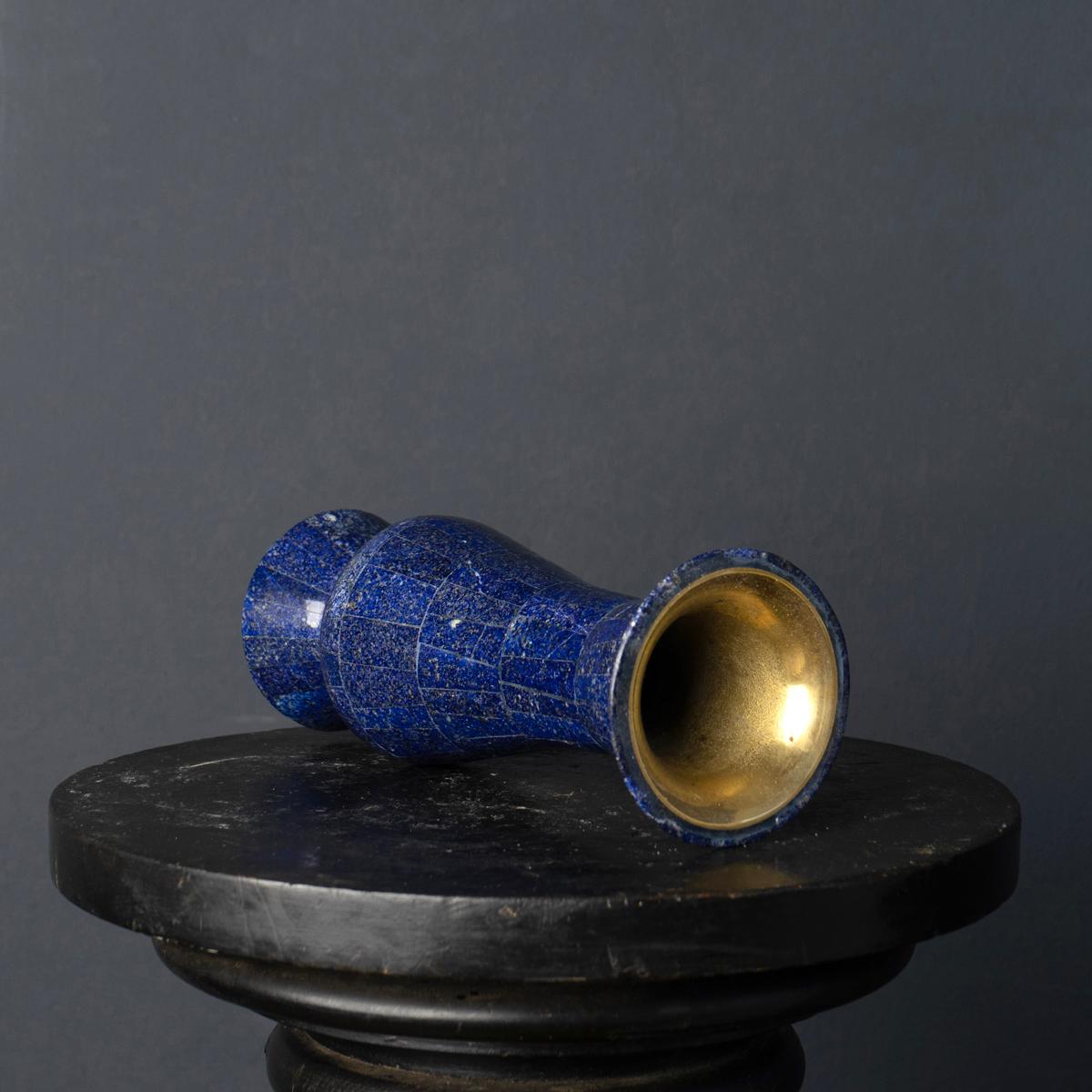 20th Century Vintage Lapis Lazuli Natural Stone and Brass Vase