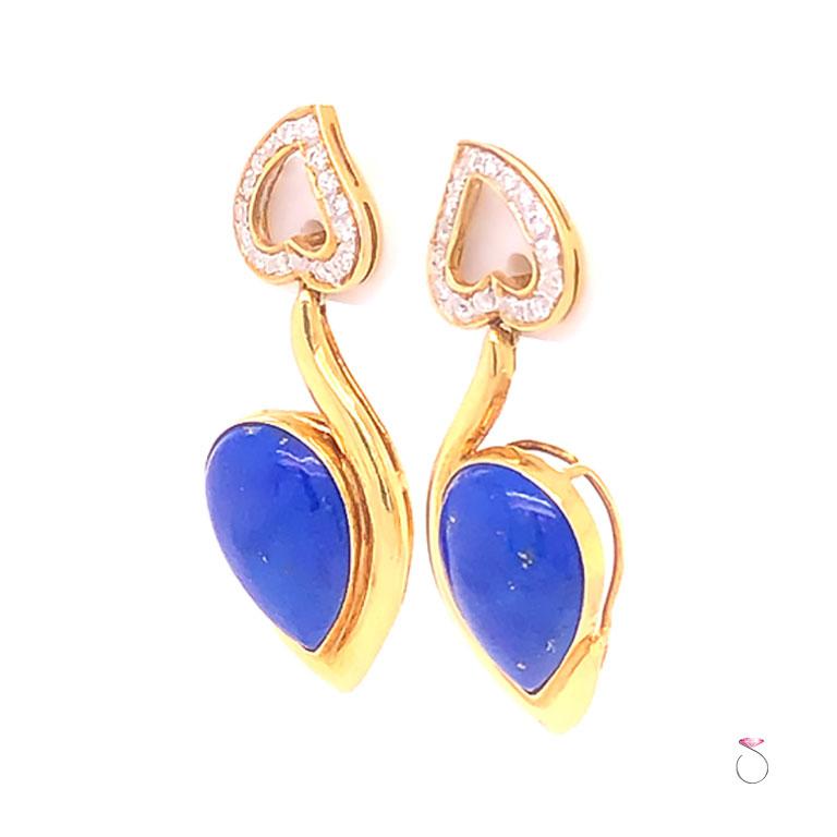 Moderne Pendants d'oreilles vintage en lapis-lazuli et diamants en vente