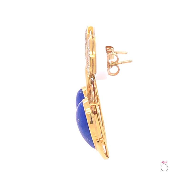 Taille poire Pendants d'oreilles vintage en lapis-lazuli et diamants en vente