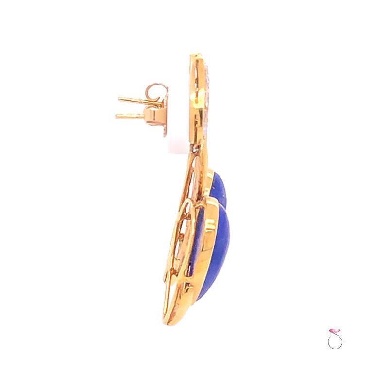 Modern Vintage Lapis Lazuli and Diamond Dangle Earrings For Sale