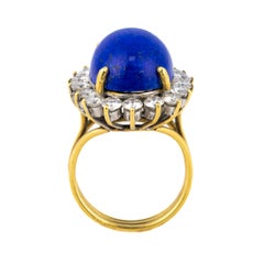 Vintage Lapis Lazuli and Diamond Halo Ring