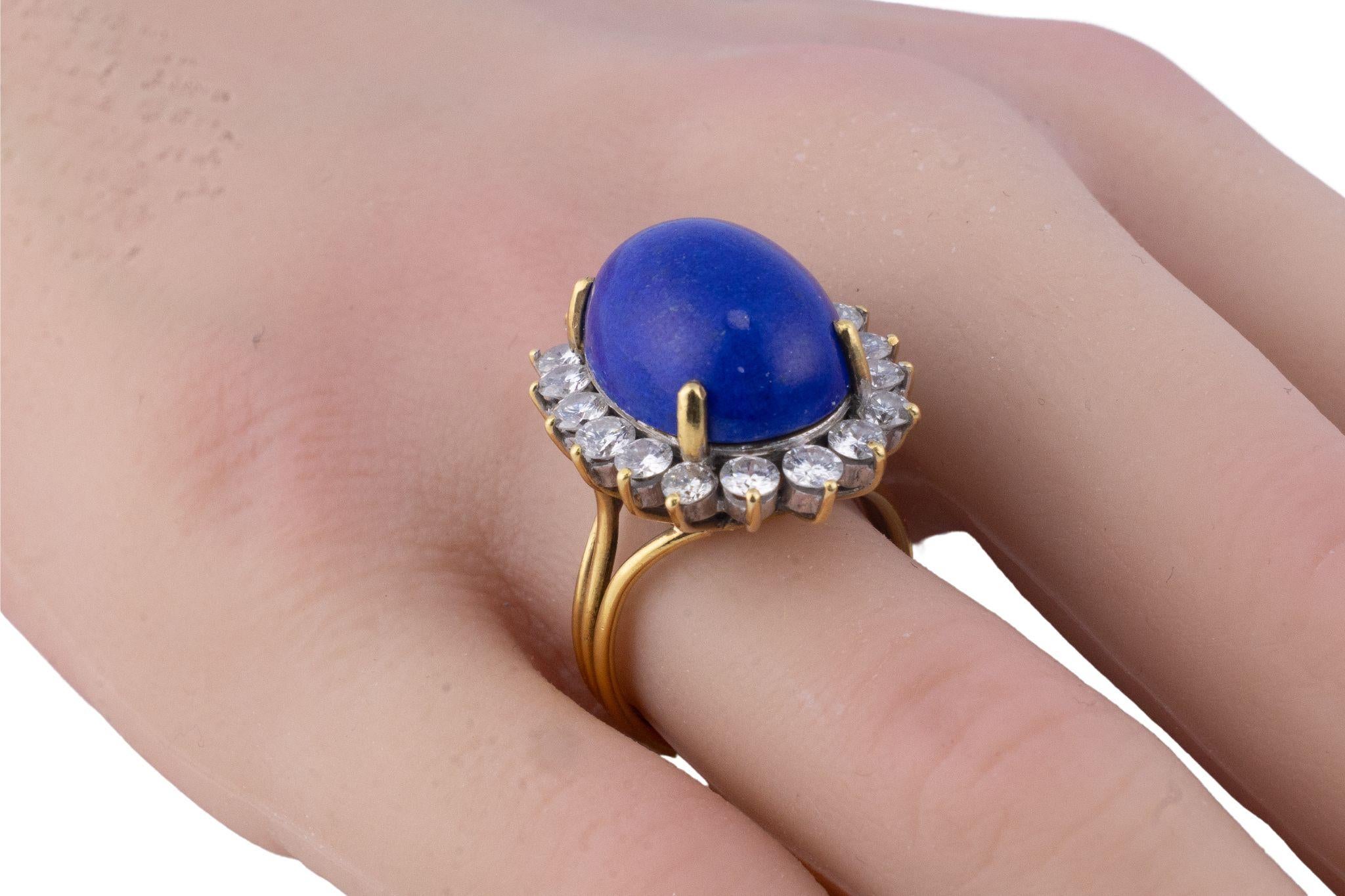 Rétro Anello aureola in lapislazzuli e diamanti vintage in vendita