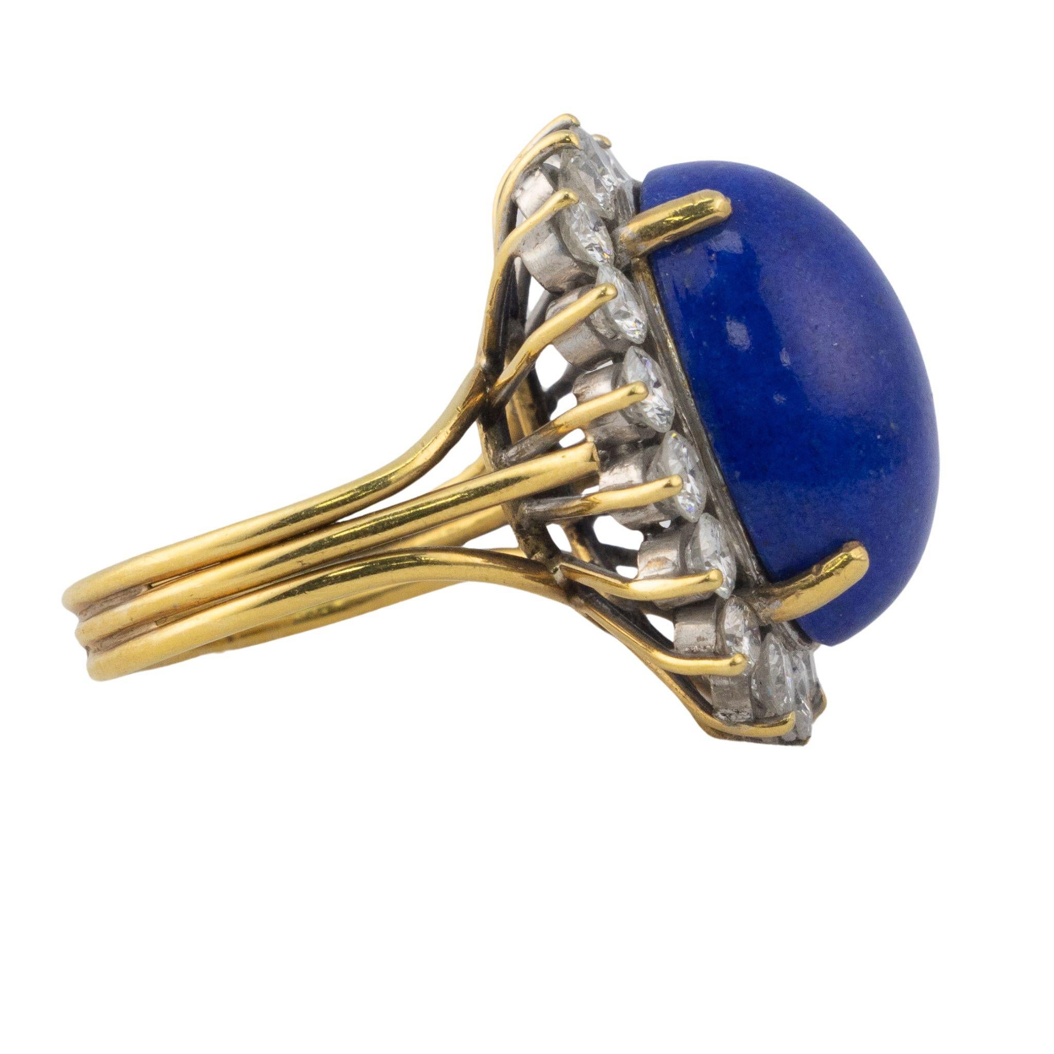 Retro Vintage Lapis Lazuli and Diamond Halo Ring For Sale