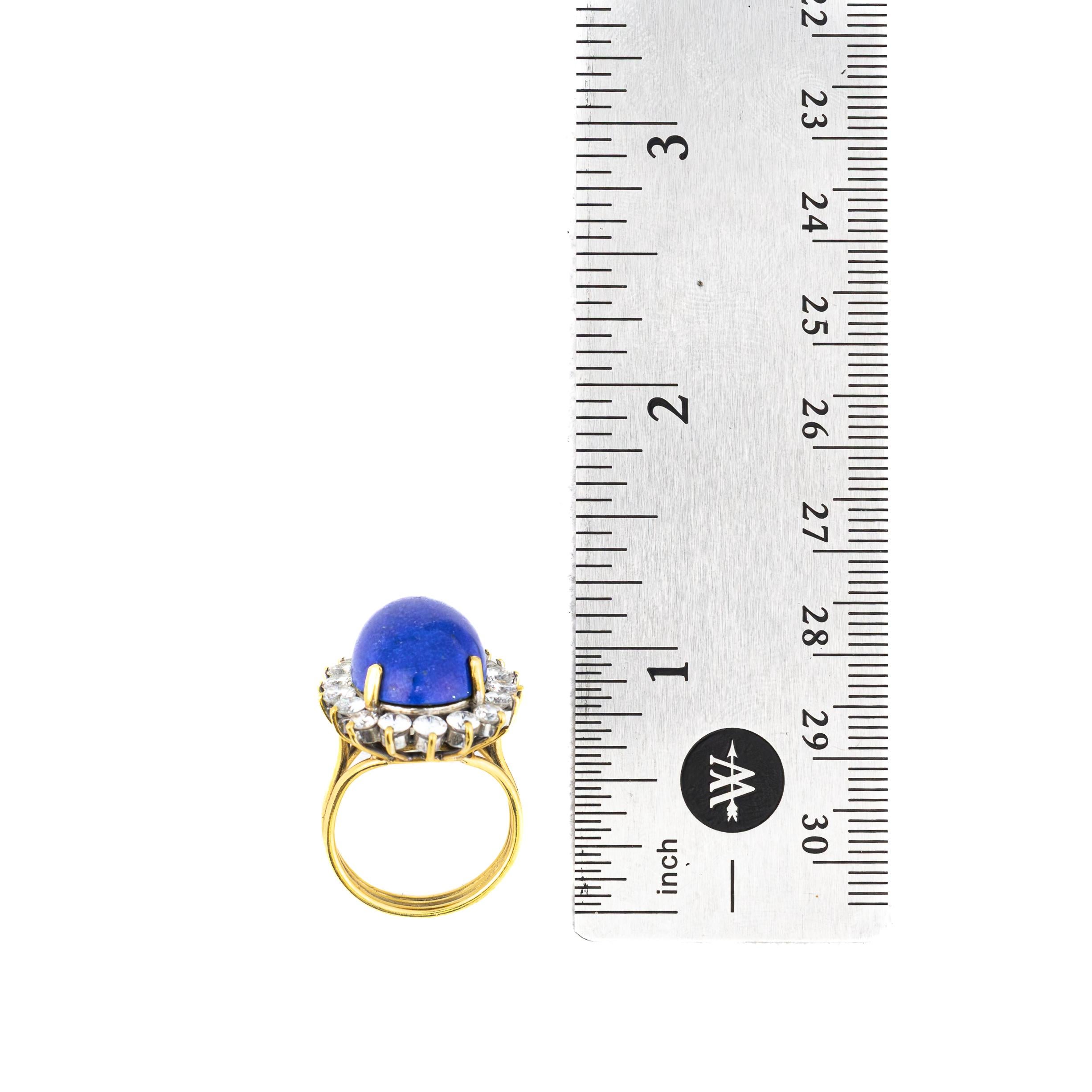 Vintage Lapis Lazuli and Diamond Halo Ring In Excellent Condition For Sale In New York, NY