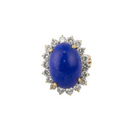 Vintage Lapis Lazuli and Diamond Halo Ring
