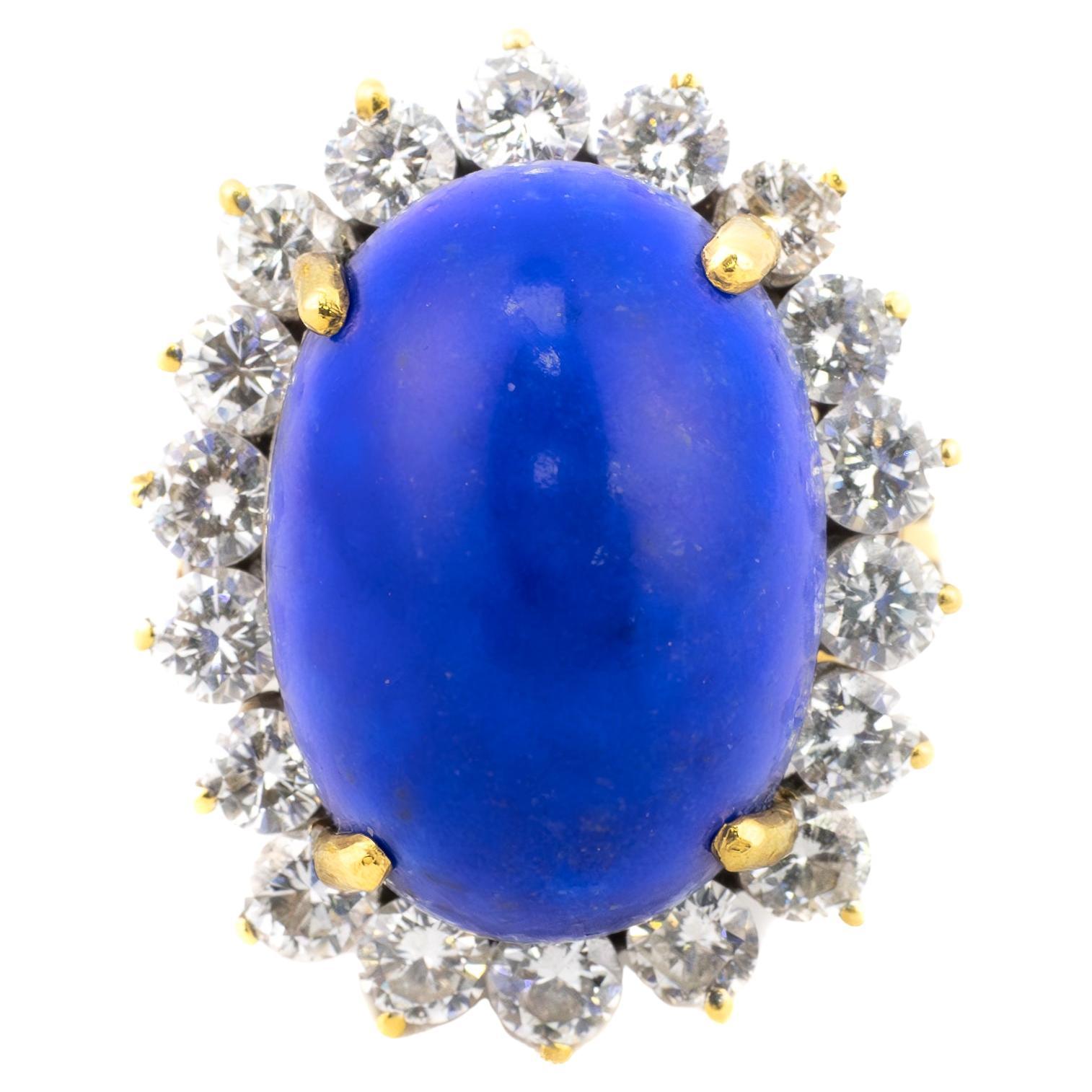 Vintage Lapis Lazuli and Diamond Halo Ring