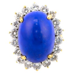 Vintage Lapis Lazuli and Diamond Halo Ring