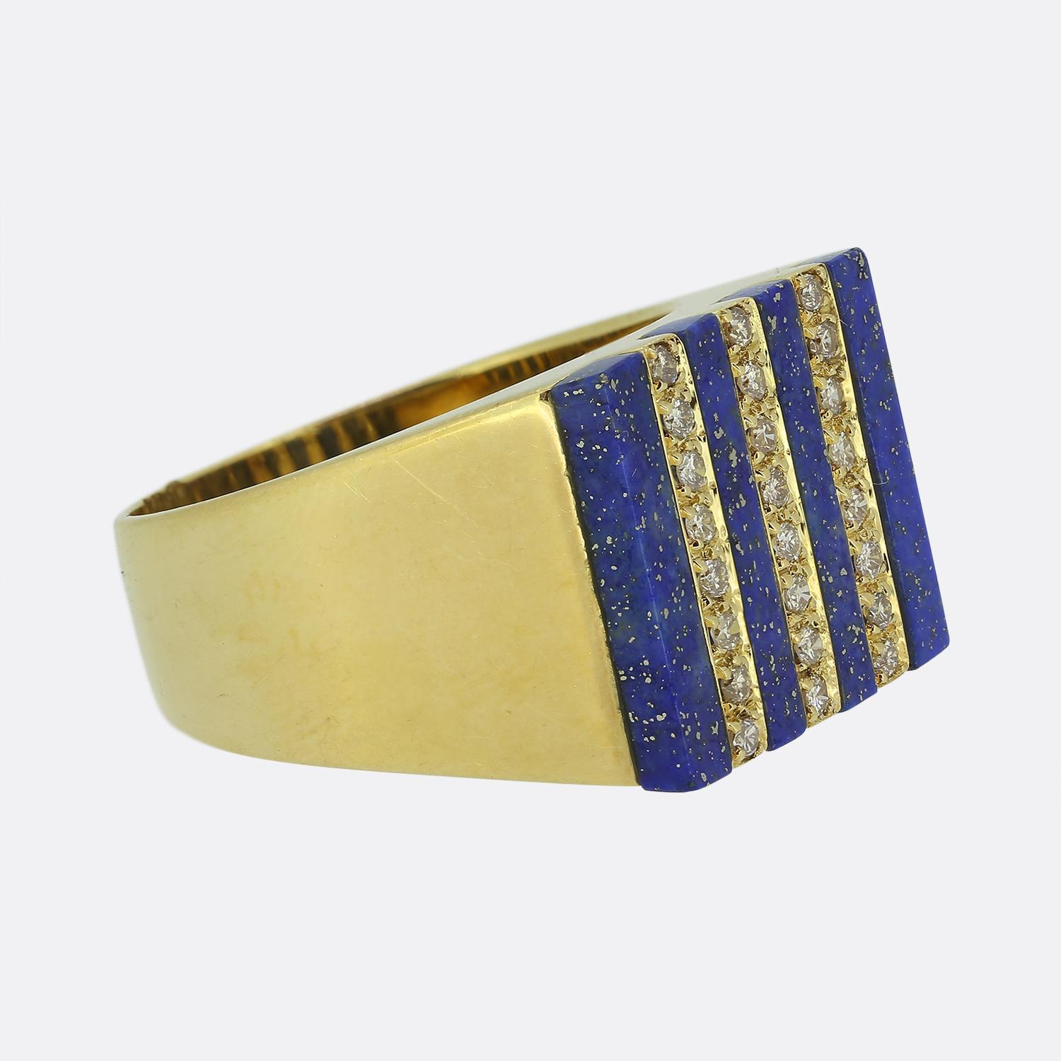 Taglio brillante Anello vintage con lapislazzuli e diamanti in vendita