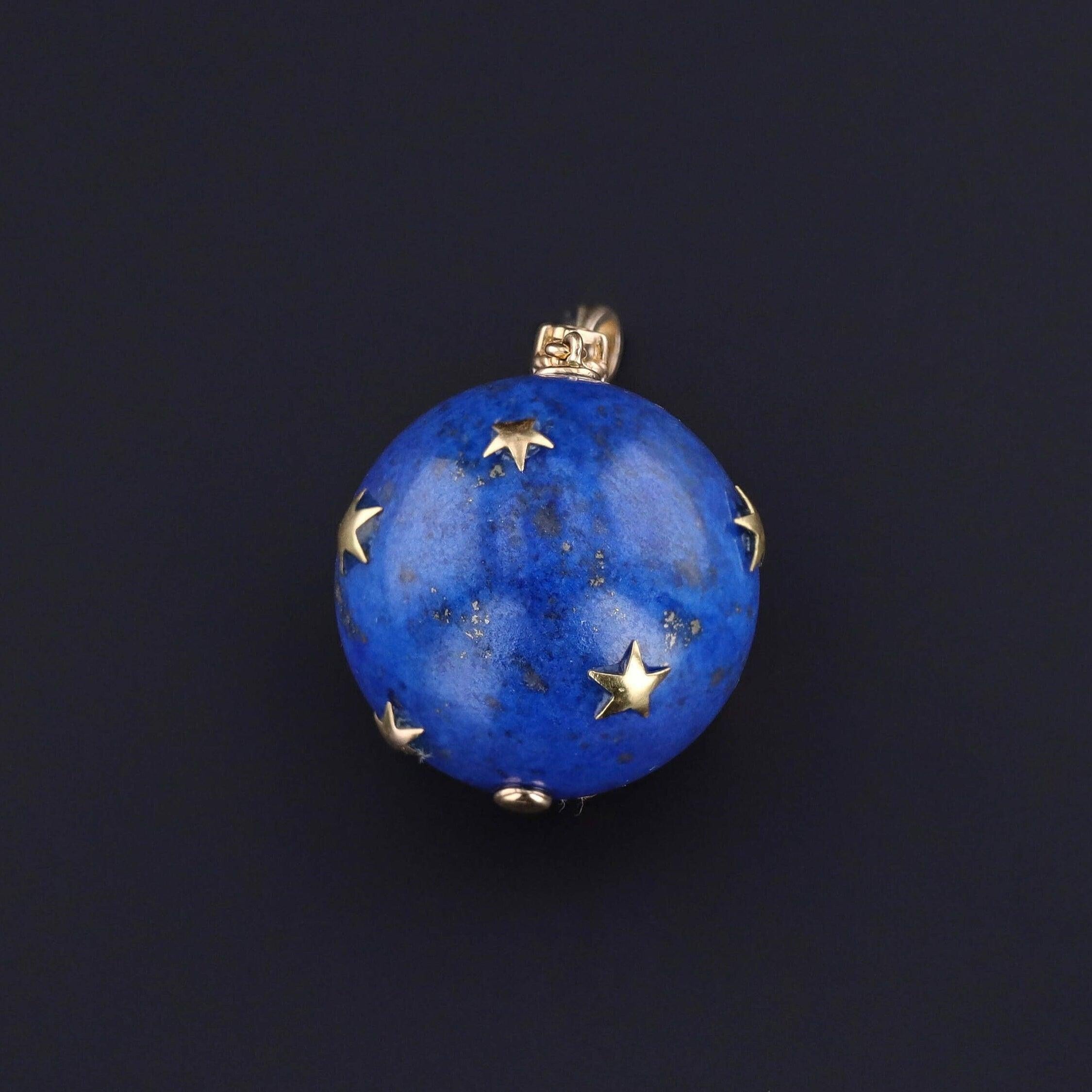 Bead Vintage Lapis Lazuli and Diamond Star Pendant For Sale