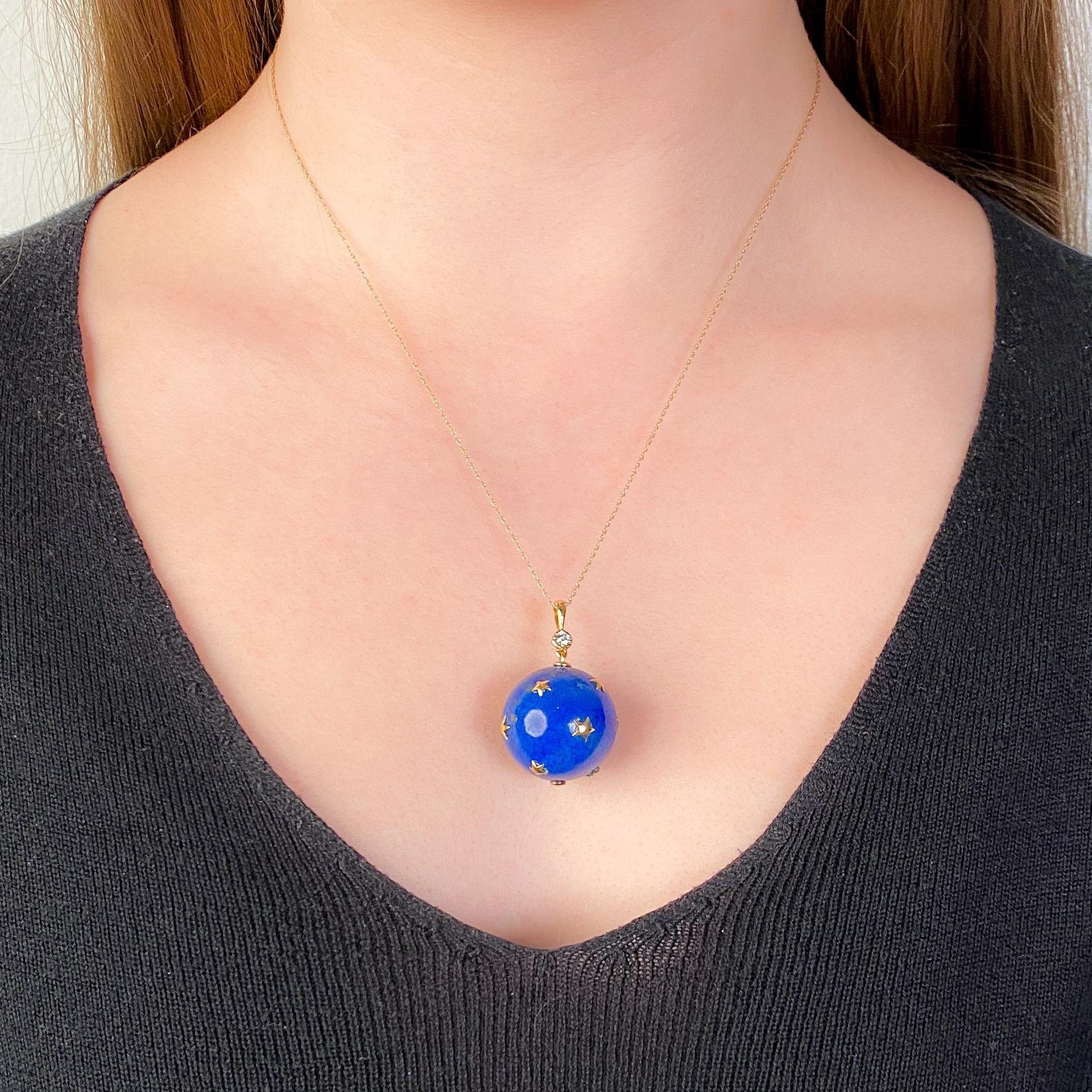 Women's Vintage Lapis Lazuli and Diamond Star Pendant For Sale