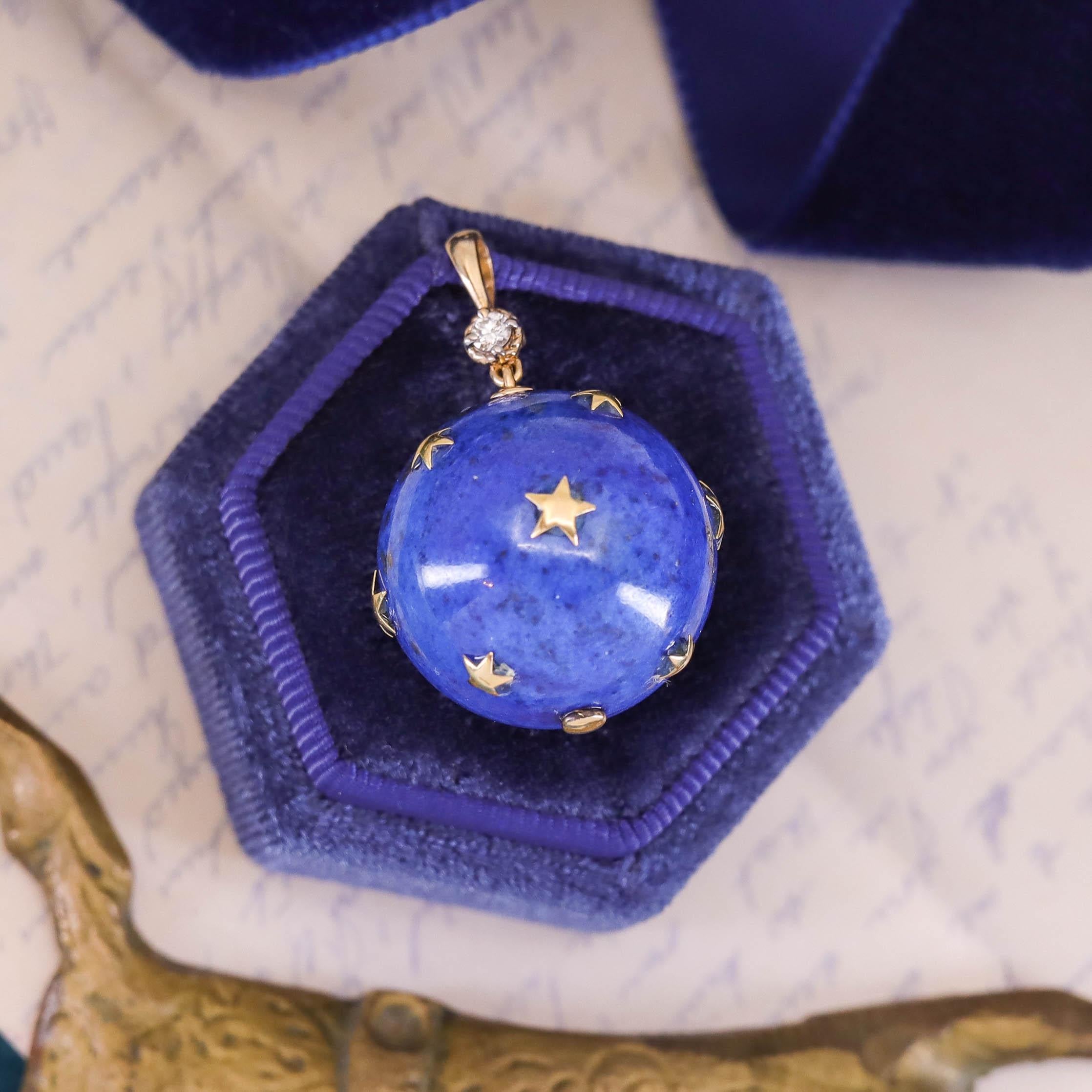 Pendentif étoile vintage en lapis-lazuli et diamants Pour femmes en vente