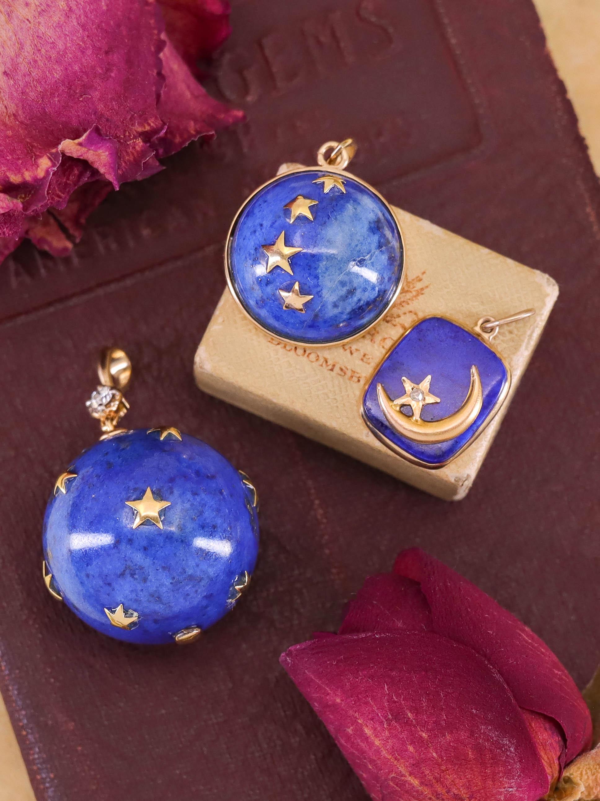 Pendentif étoile vintage en lapis-lazuli et diamants en vente 1