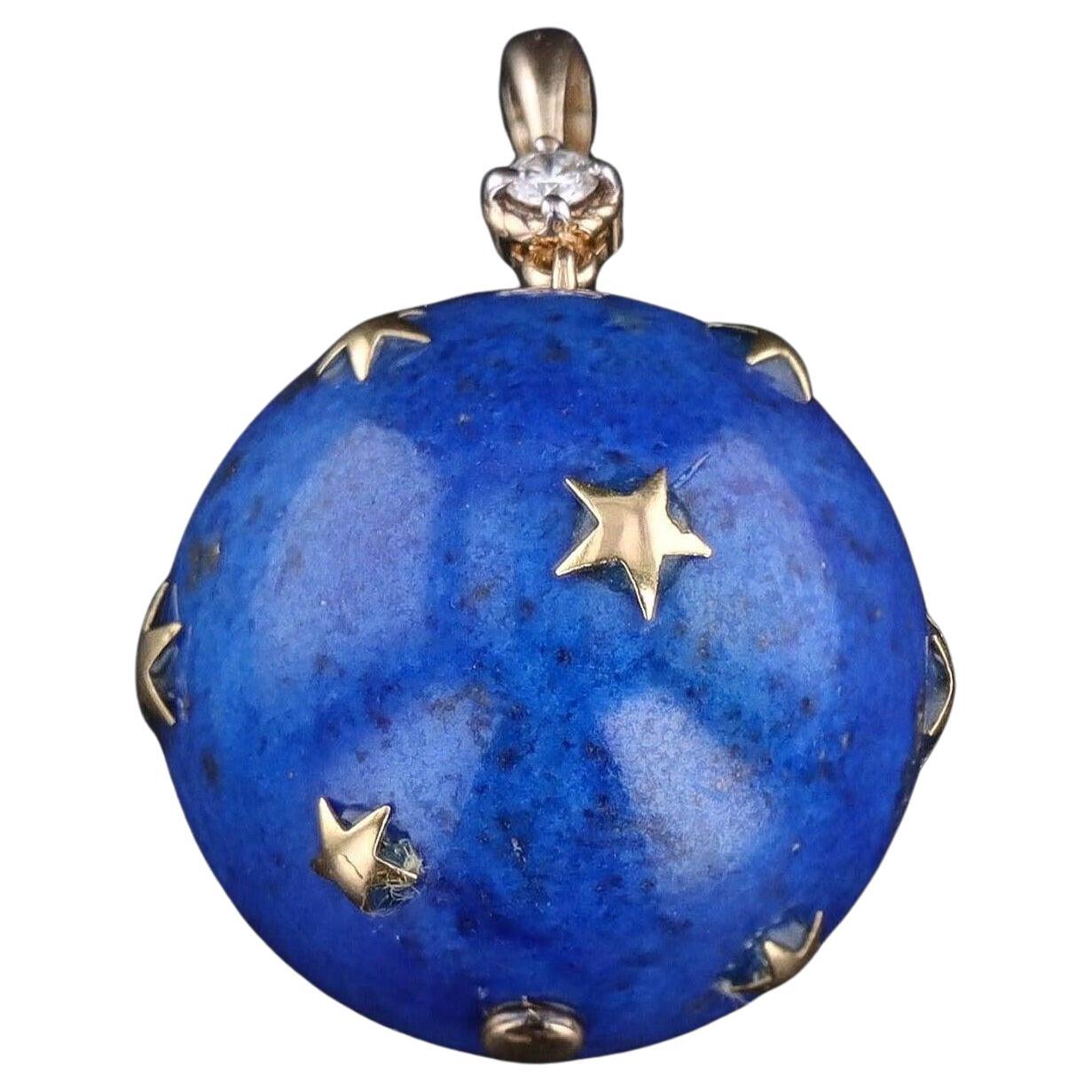 Vintage Lapis Lazuli and Diamond Star Pendant For Sale