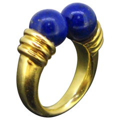 Vintage Lapis Lazuli Beads Ring, 18 Karat Yellow Gold, France, circa 1960