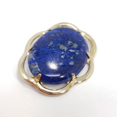 Vintage Lapis Lazuli Cabochon Pin Brooch in Gold-Filled Setting, Mid Late 1900s