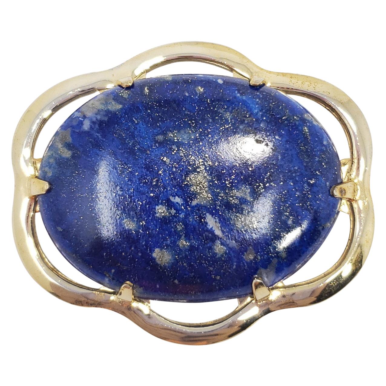 Vintage Lapis Lazuli Cabochon Pin Brooch in Gold-Filled Setting, Mid Late 1900s