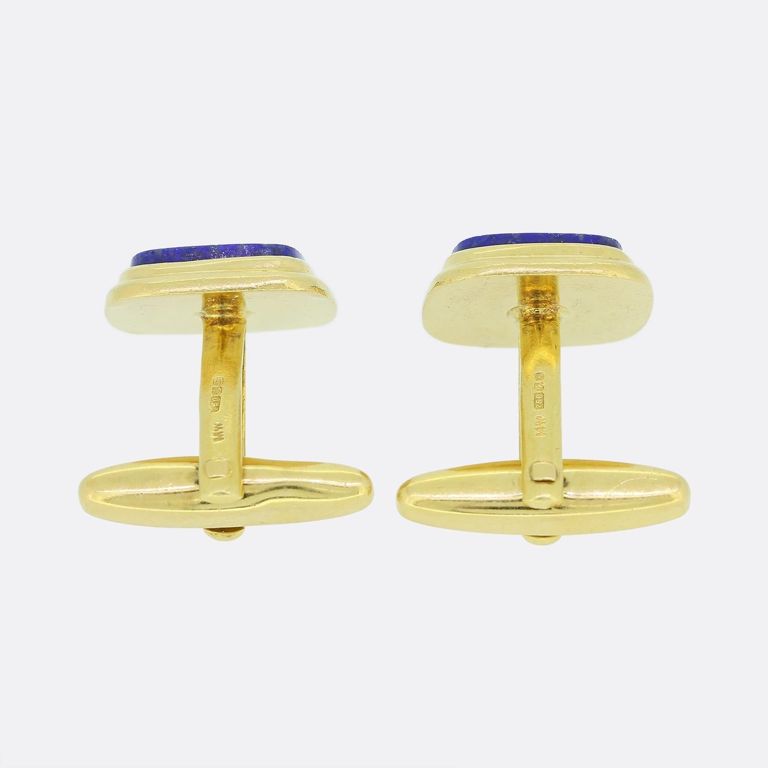 Taille carrée Boutons de manchette vintage en lapis-lazuli en vente