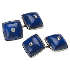 Vintage Lapis Lazuli, Diamond and 18 Karat White Gold Cufflinks, Circa 1950