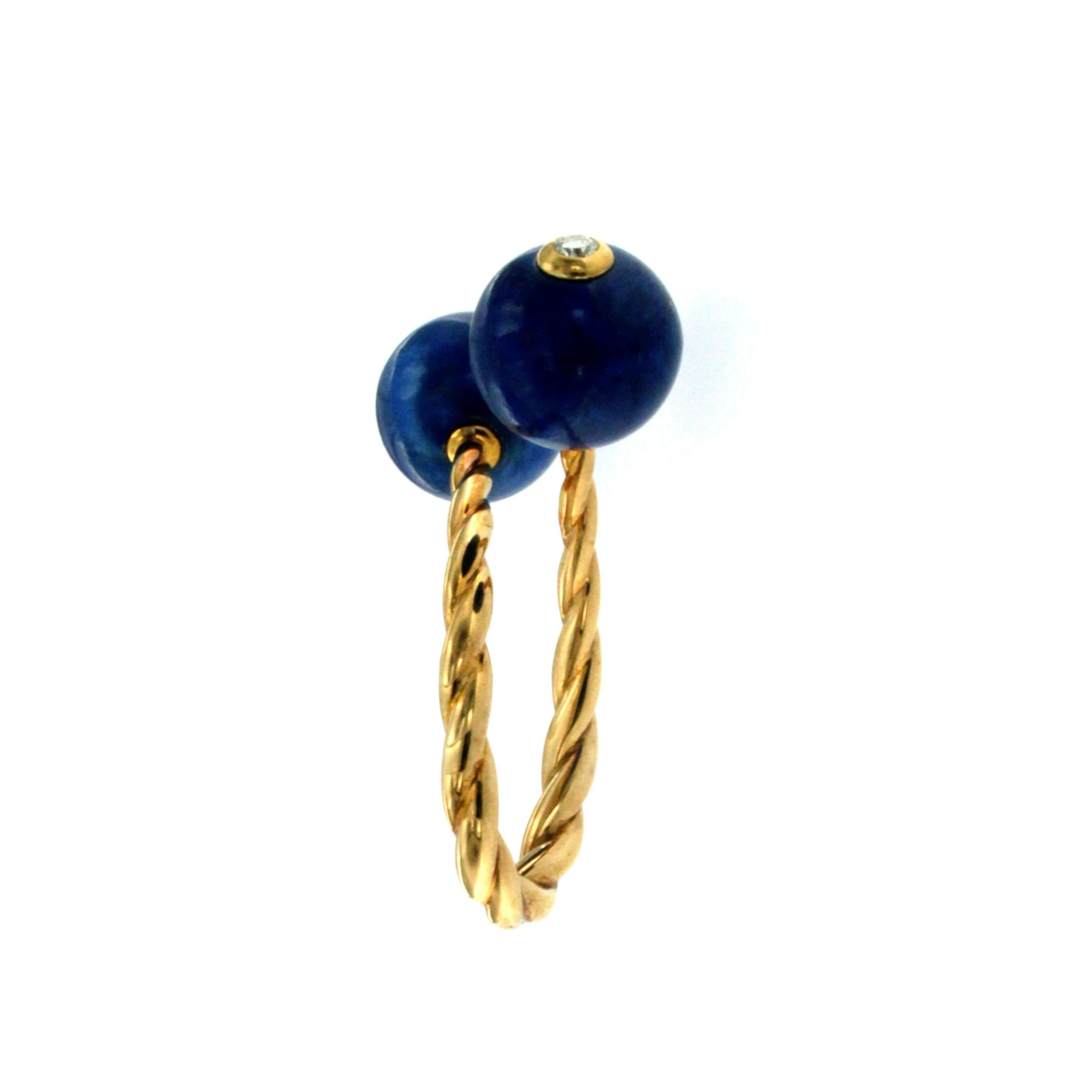 Vintage Lapis Lazuli Diamond Gold Key Ring In Excellent Condition In Napoli, Italy
