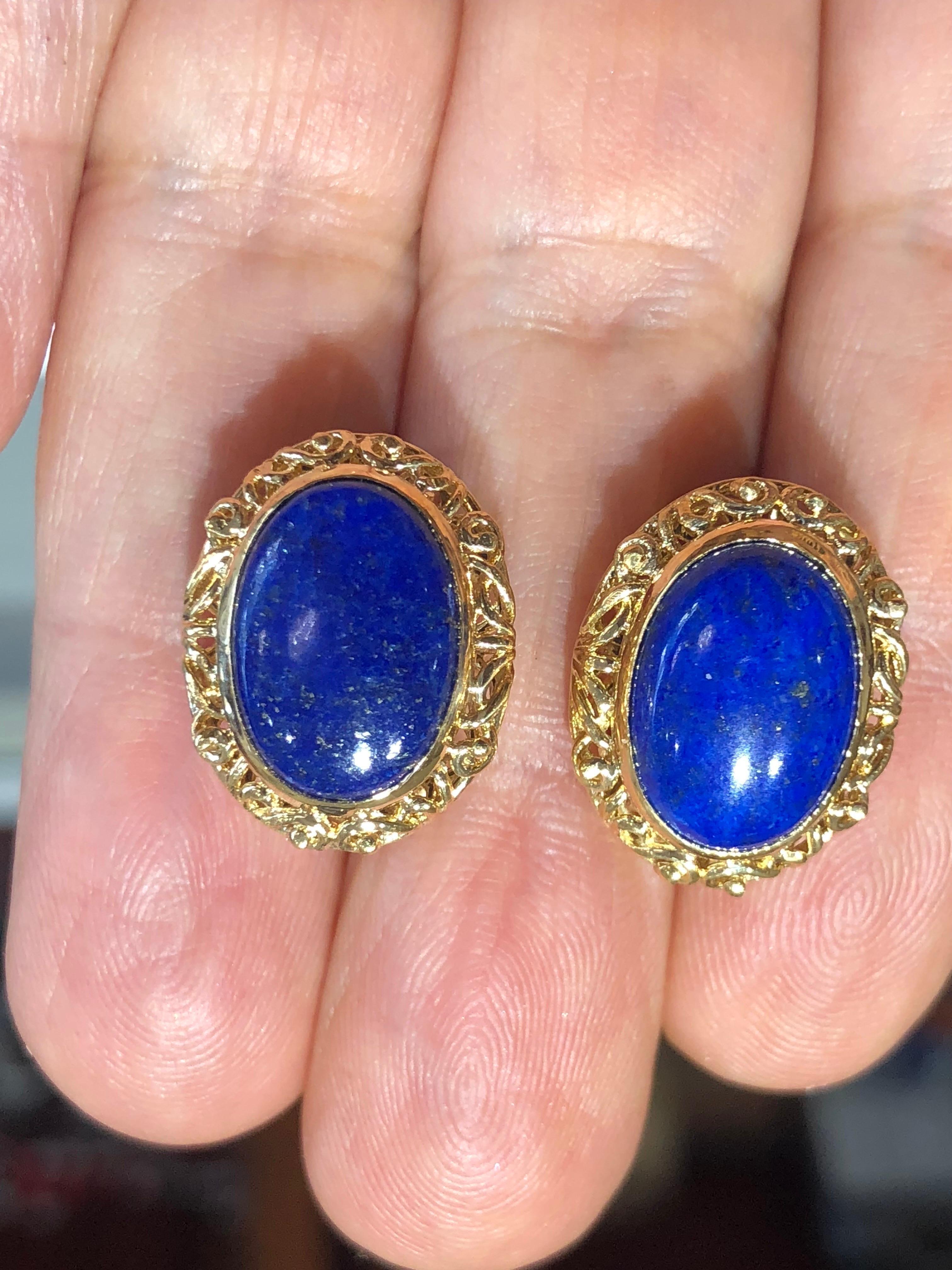 Édouardien Boucles d'oreilles vintage en or jaune 18 carats et lapis-lazuli en vente