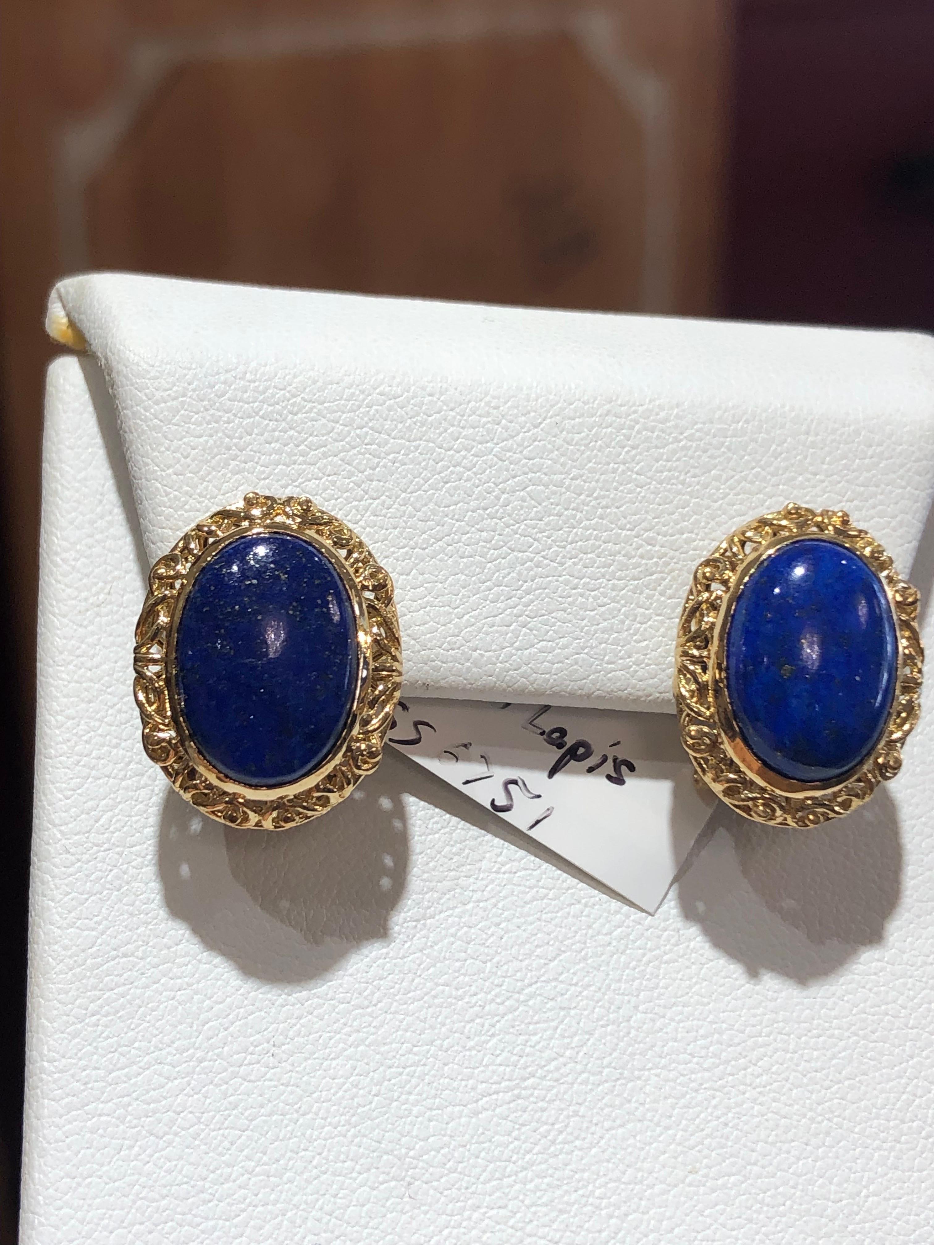 Boucles d'oreilles vintage en or jaune 18 carats et lapis-lazuli Pour femmes en vente