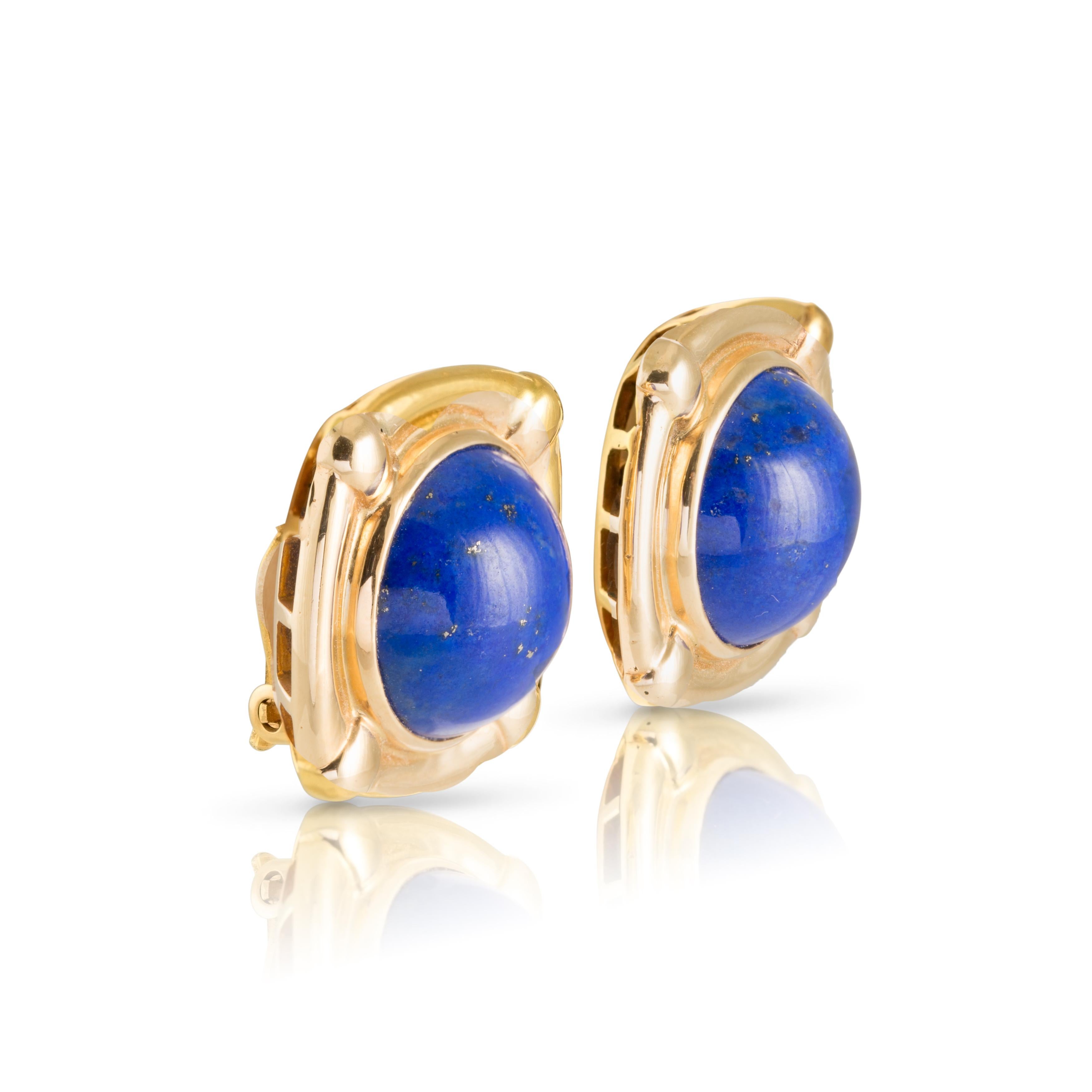 Contemporary Vintage Lapis Lazuli Earrings in 18 Carat Gold Square Frames