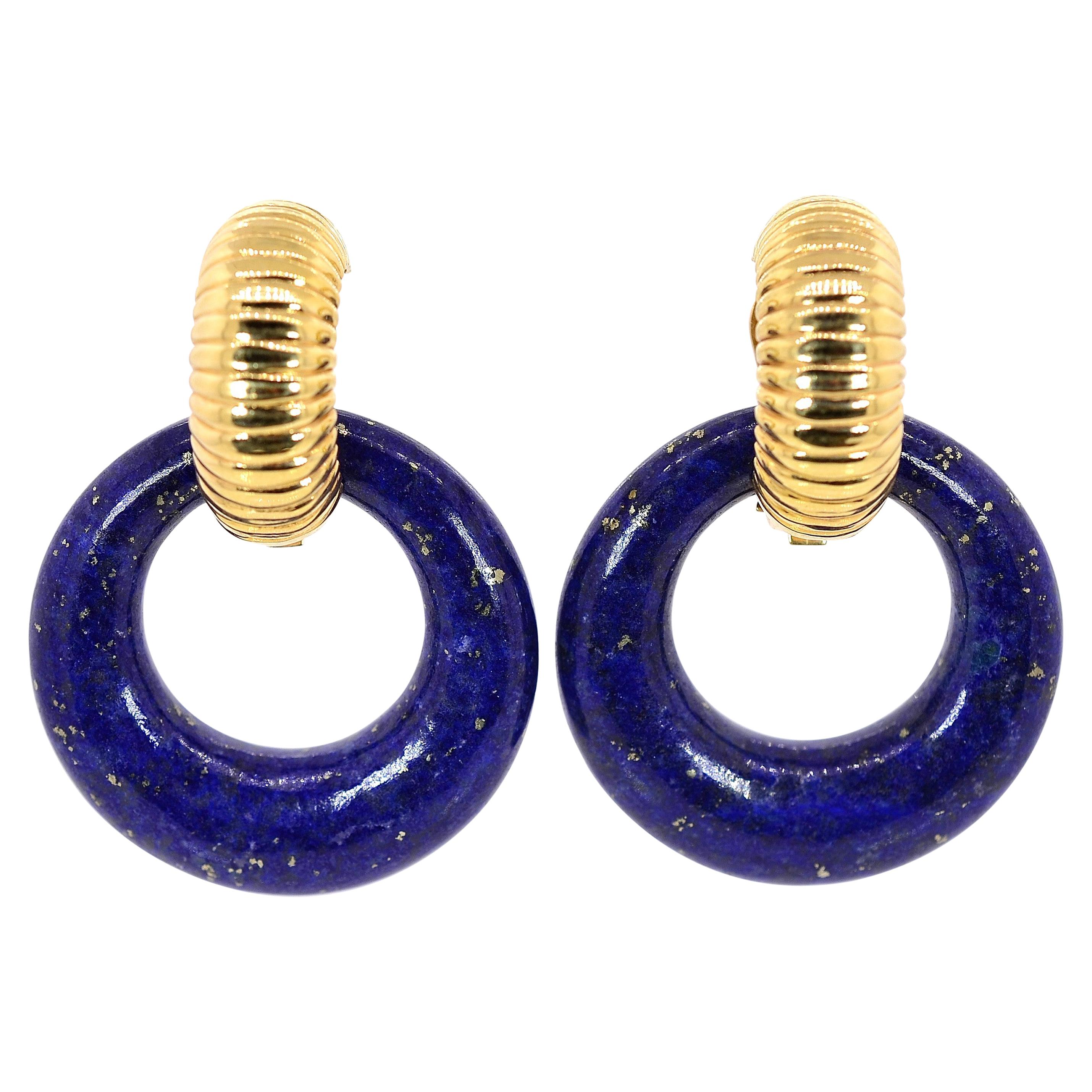 Vintage Lapis Lazuli Gold Hoop Earrings