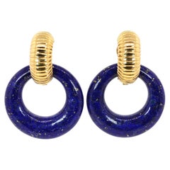 Antique Lapis Lazuli Gold Hoop Earrings