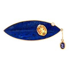 Vintage Lapis Lazuli Multi Gem 18 Karat Yellow Gold Charm Brooch Pin