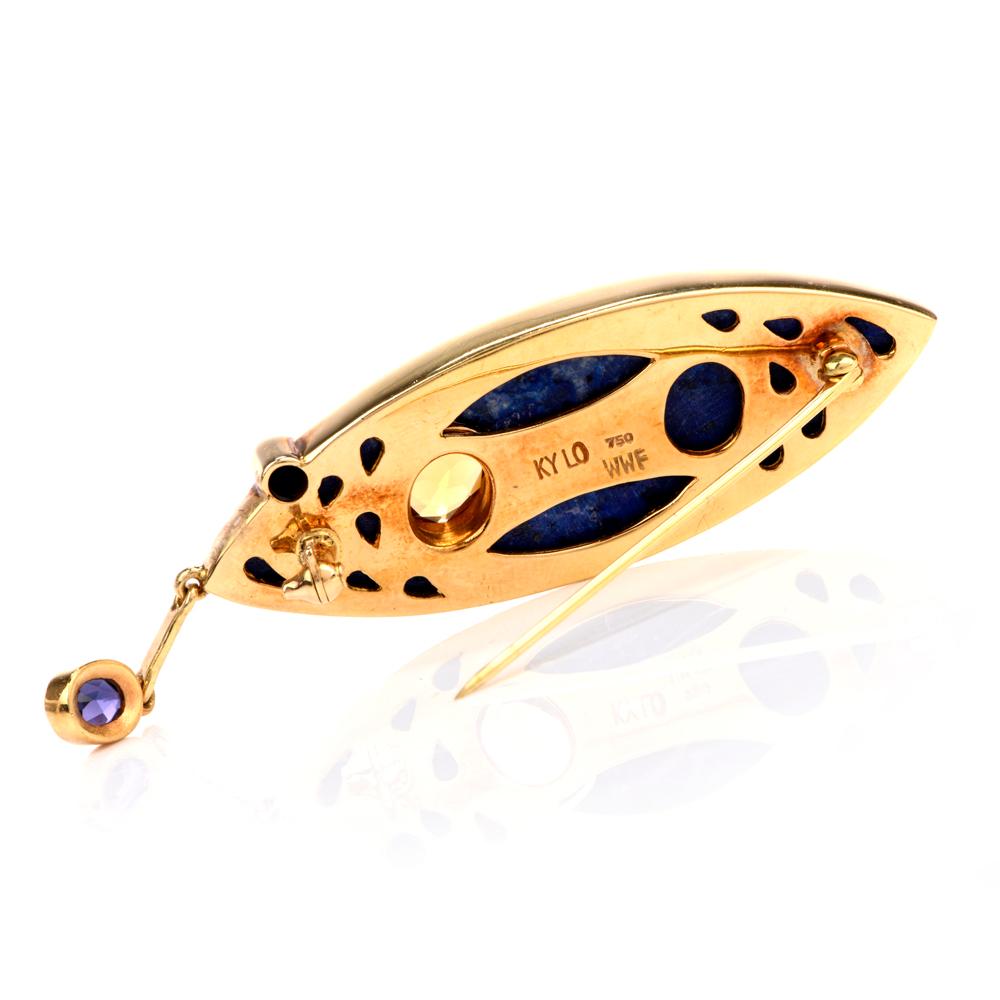 Oval Cut Vintage Lapis Lazuli Multi Gem 18 Karat Yellow Gold Charm Brooch Pin