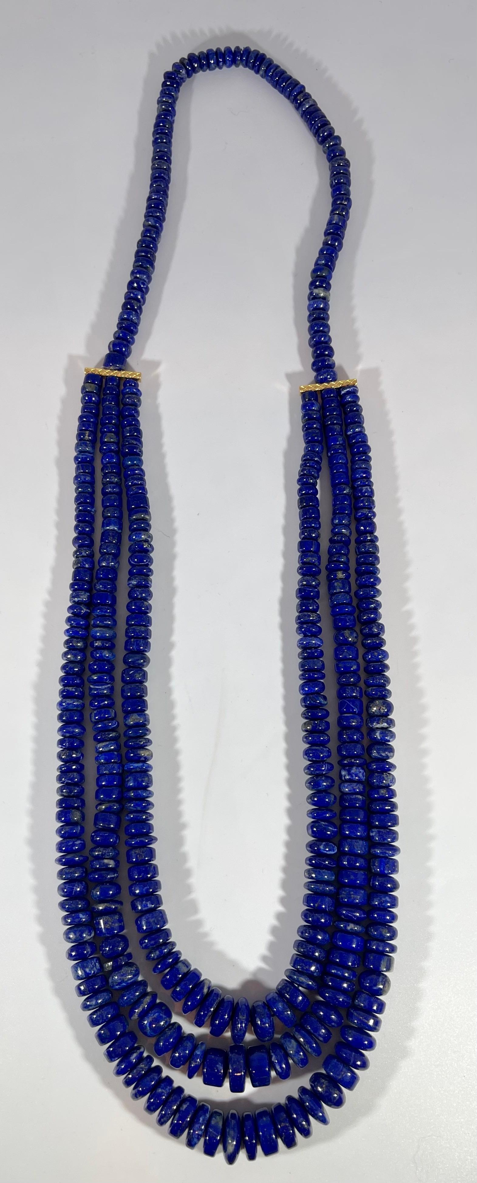Vintage Lapis Lazuli Multi Strand Necklace 14 Kt Yellow Gold 5