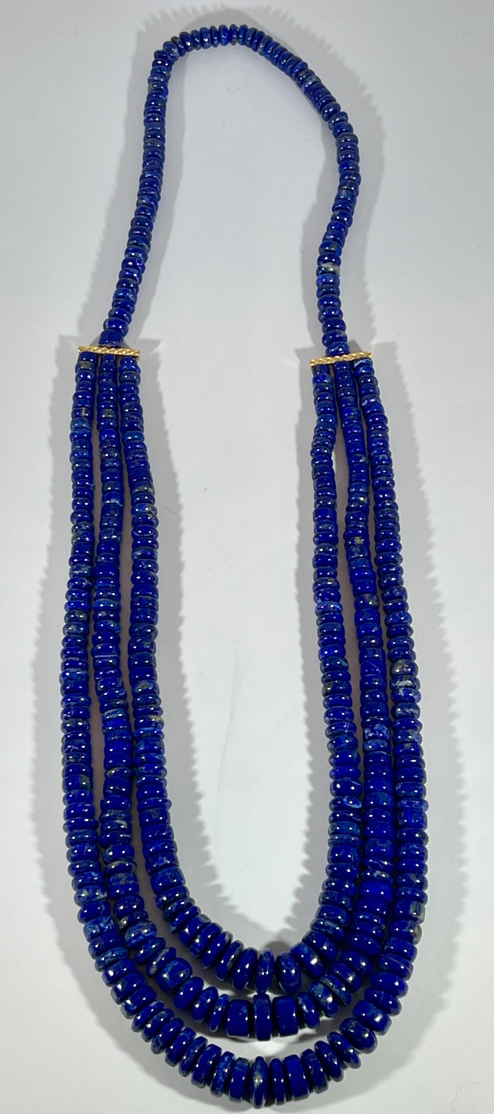 Vintage Lapis Lazuli Multi Strand Necklace 14 Kt Yellow Gold 6