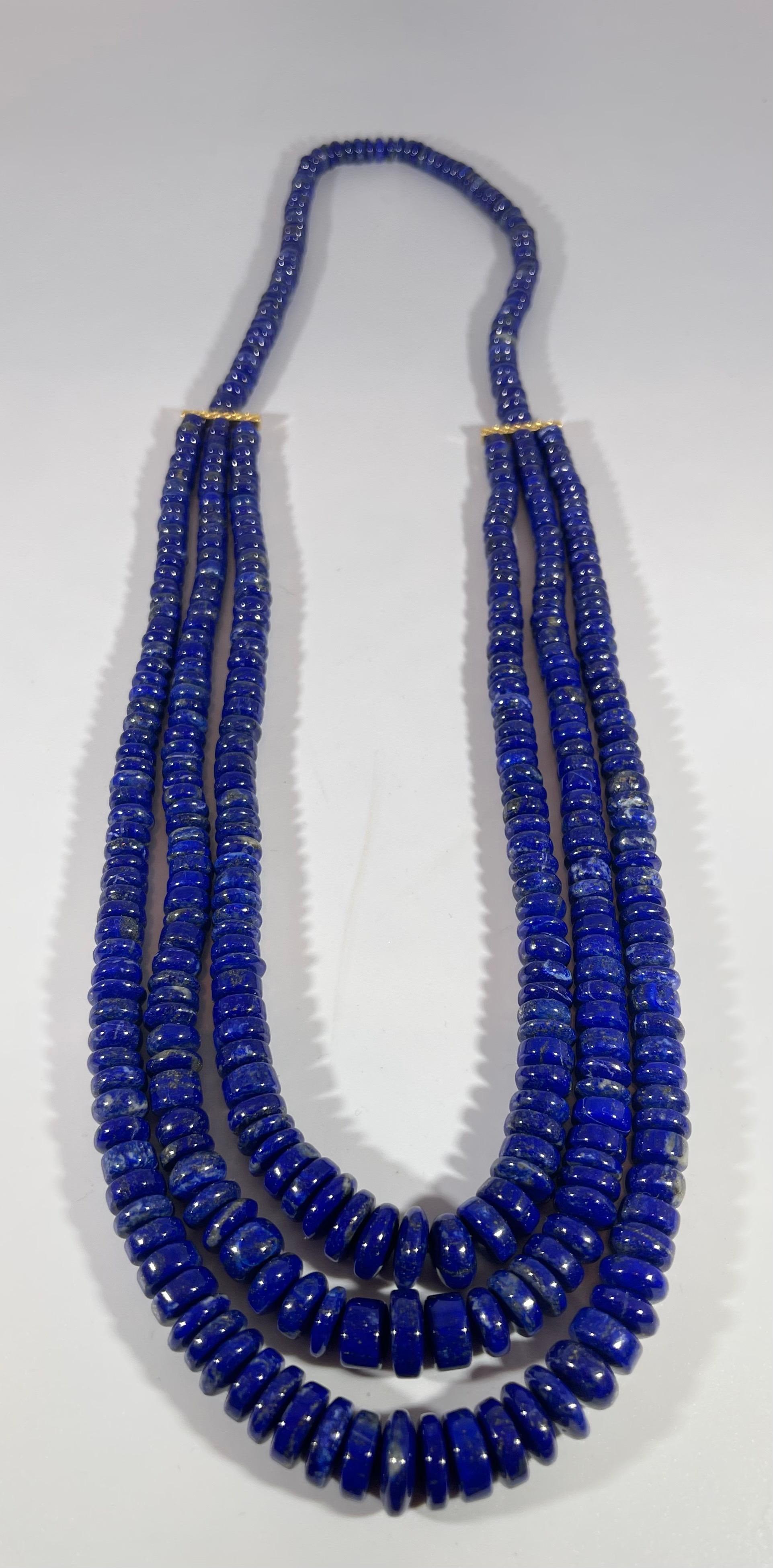 Women's Vintage Lapis Lazuli Multi Strand Necklace 14 Kt Yellow Gold