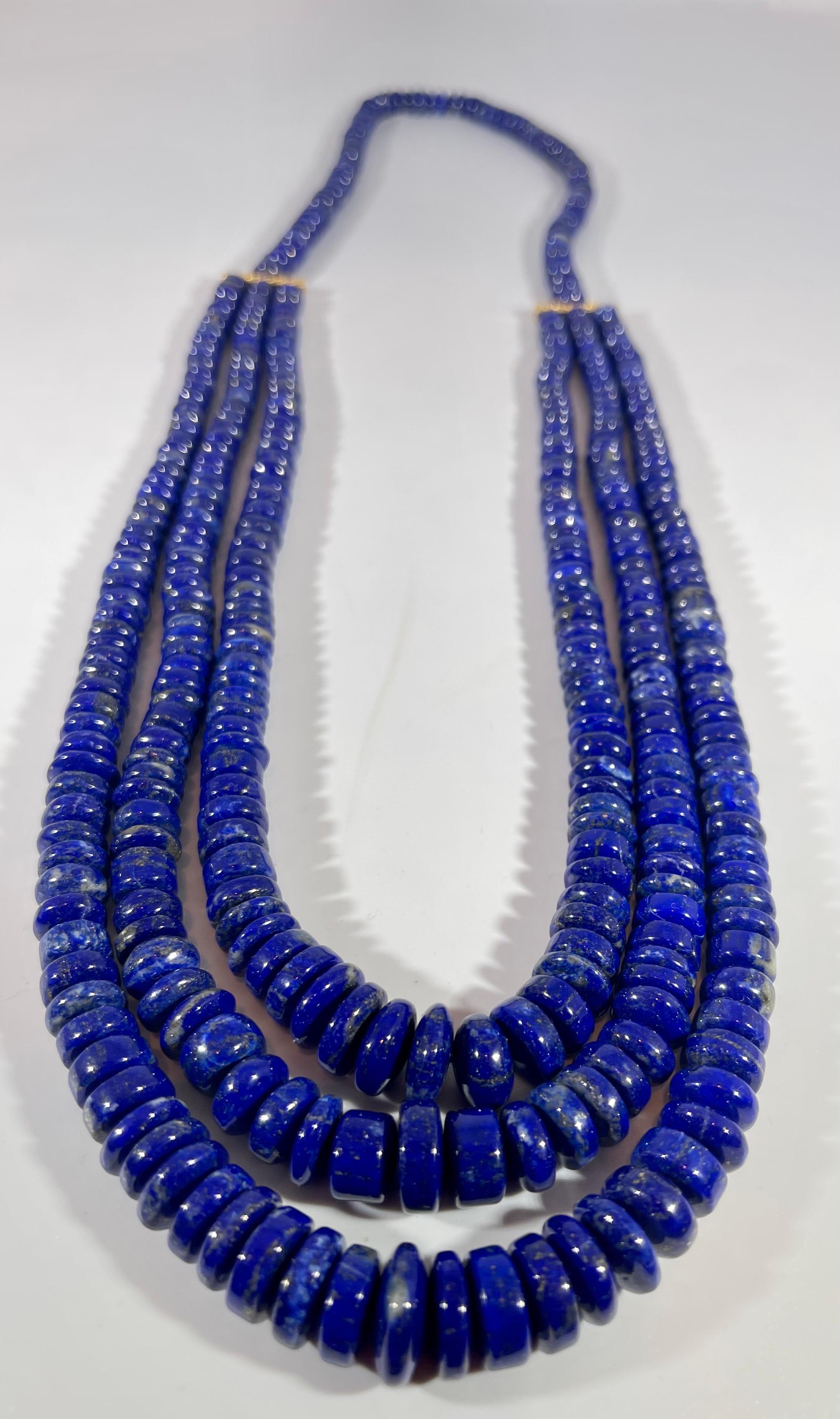 Vintage Lapis Lazuli Multi Strand Necklace 14 Kt Yellow Gold 2