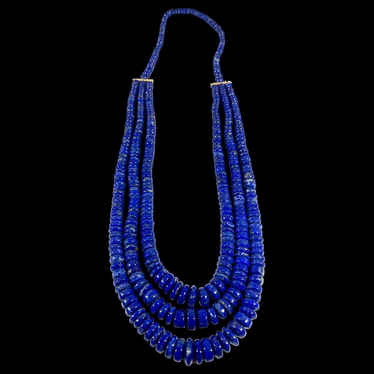 Vintage Lapis Lazuli Multi Strand Necklace 14 Kt Yellow Gold 3