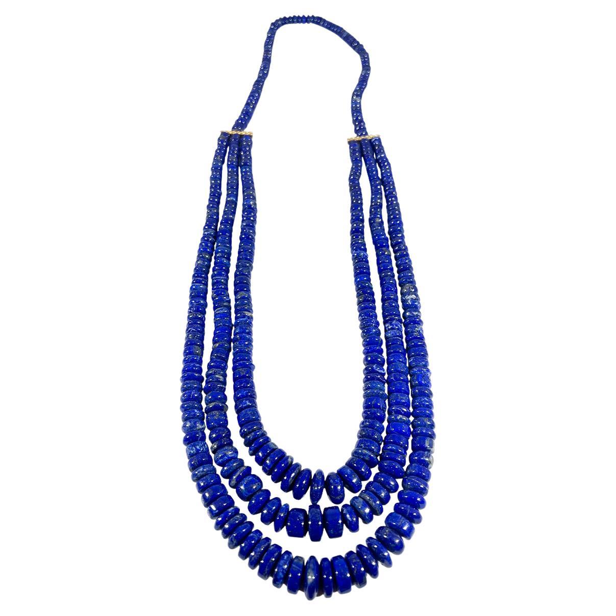 Vintage Lapislazuli Mehrreihige Halskette 14 Kt Gelbgold