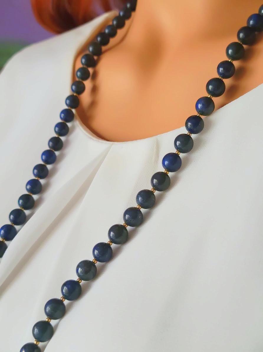 Vintage top quality 4 mm nature Lapis single strand Necklace silver clasp 