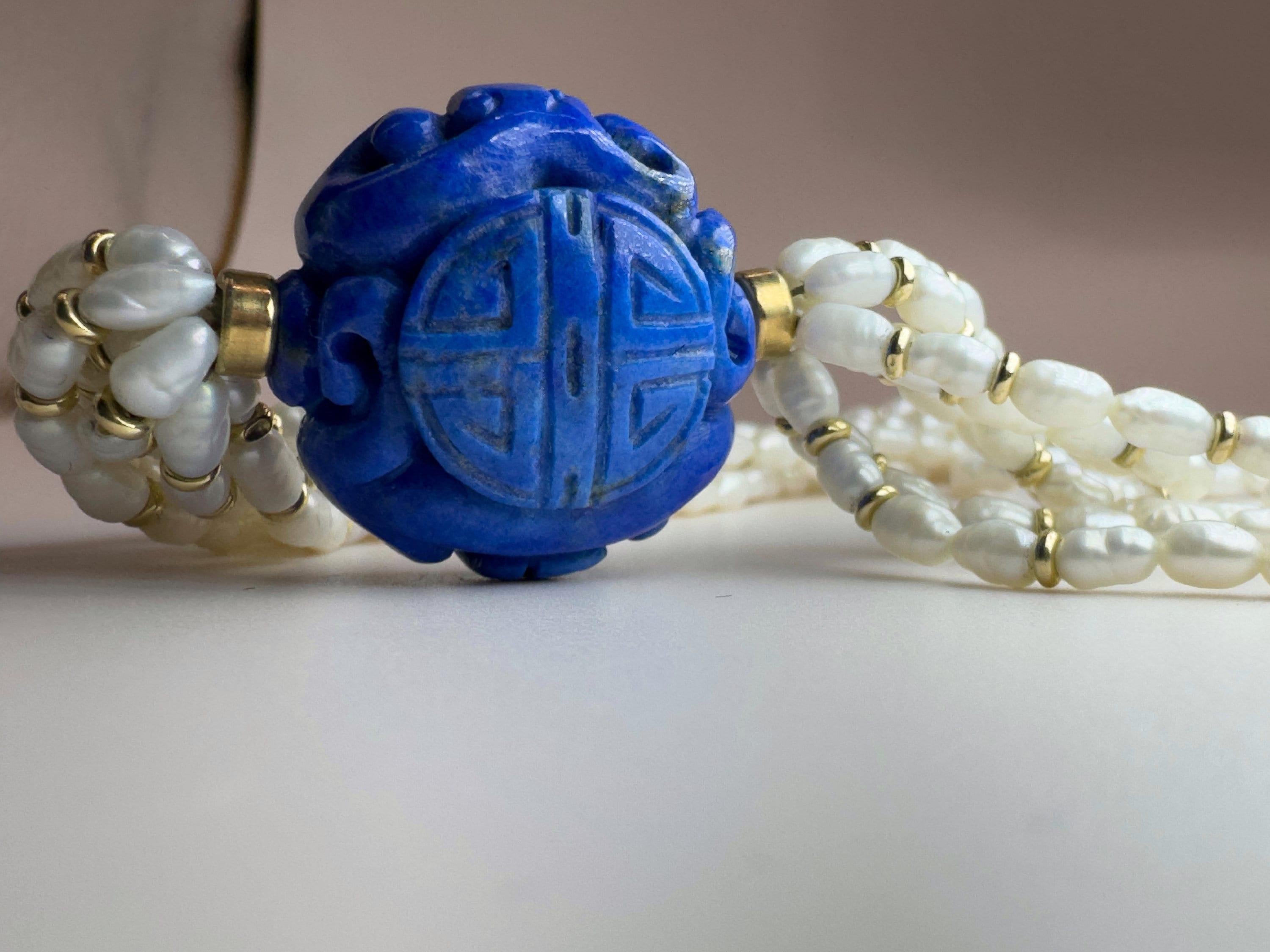 Collier vintage en lapis-lazuli et perles Excellent état - En vente à Geneva, CH