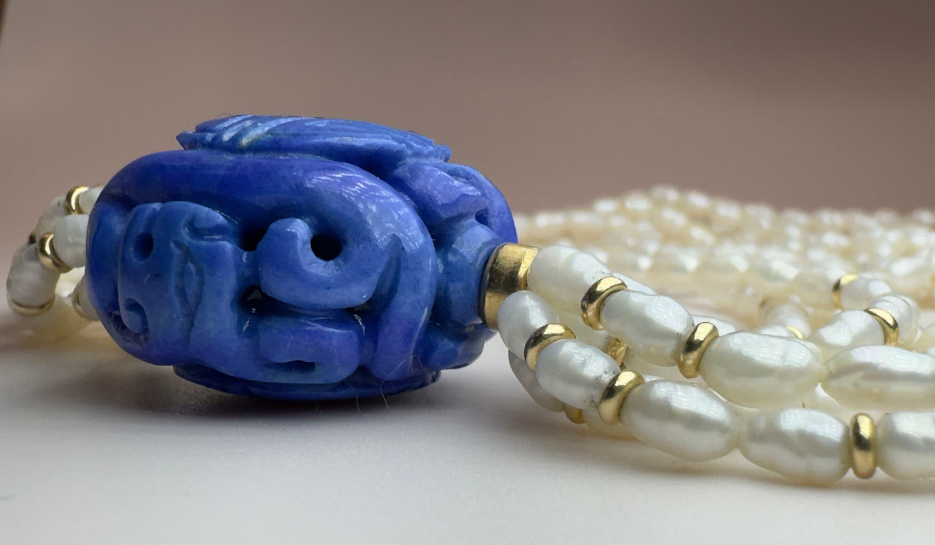Collier vintage en lapis-lazuli et perles Pour femmes en vente