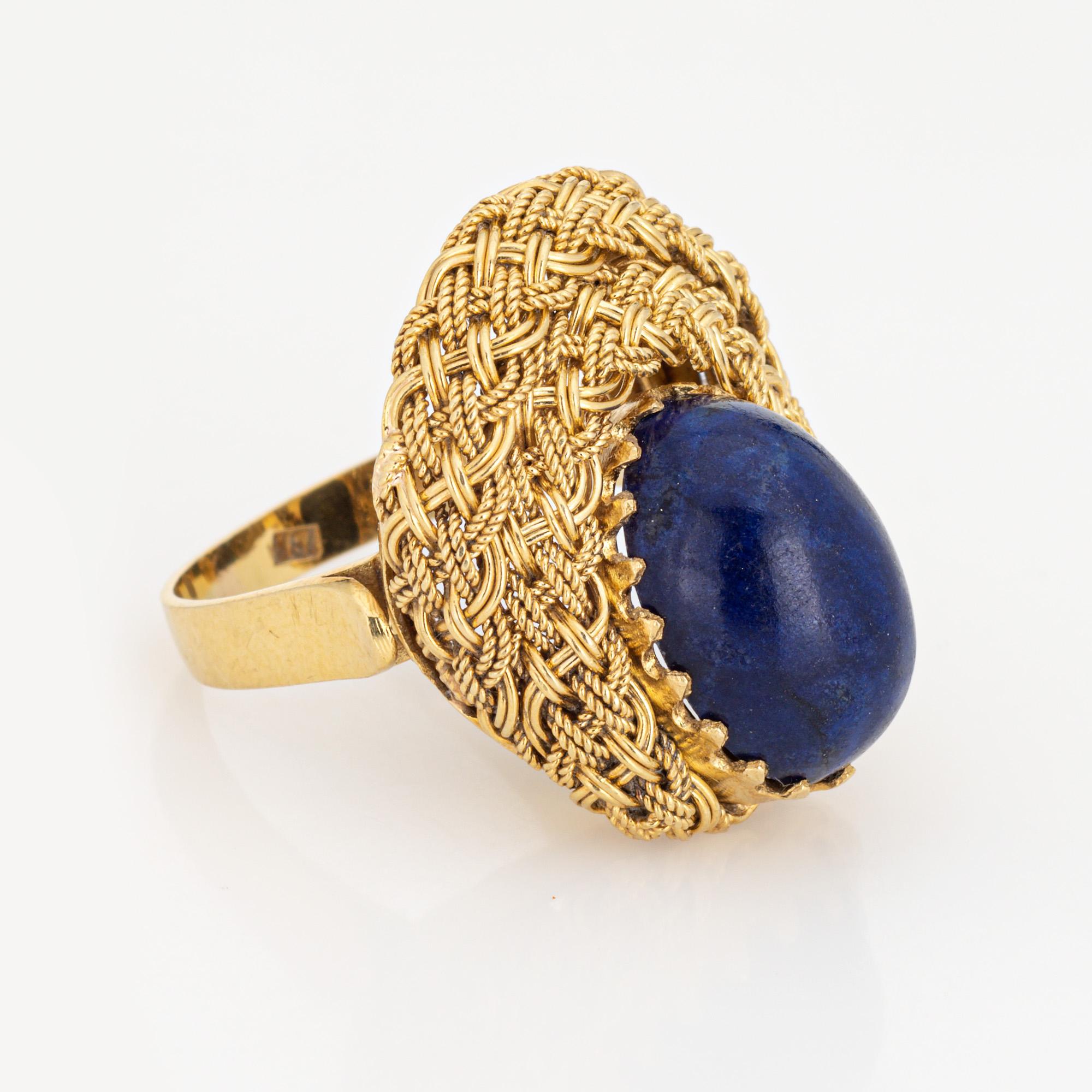 Modern Vintage Lapis Lazuli Ring 18k Yellow Gold Sz 5.75 Cocktail Fine Estate Jewelry  For Sale