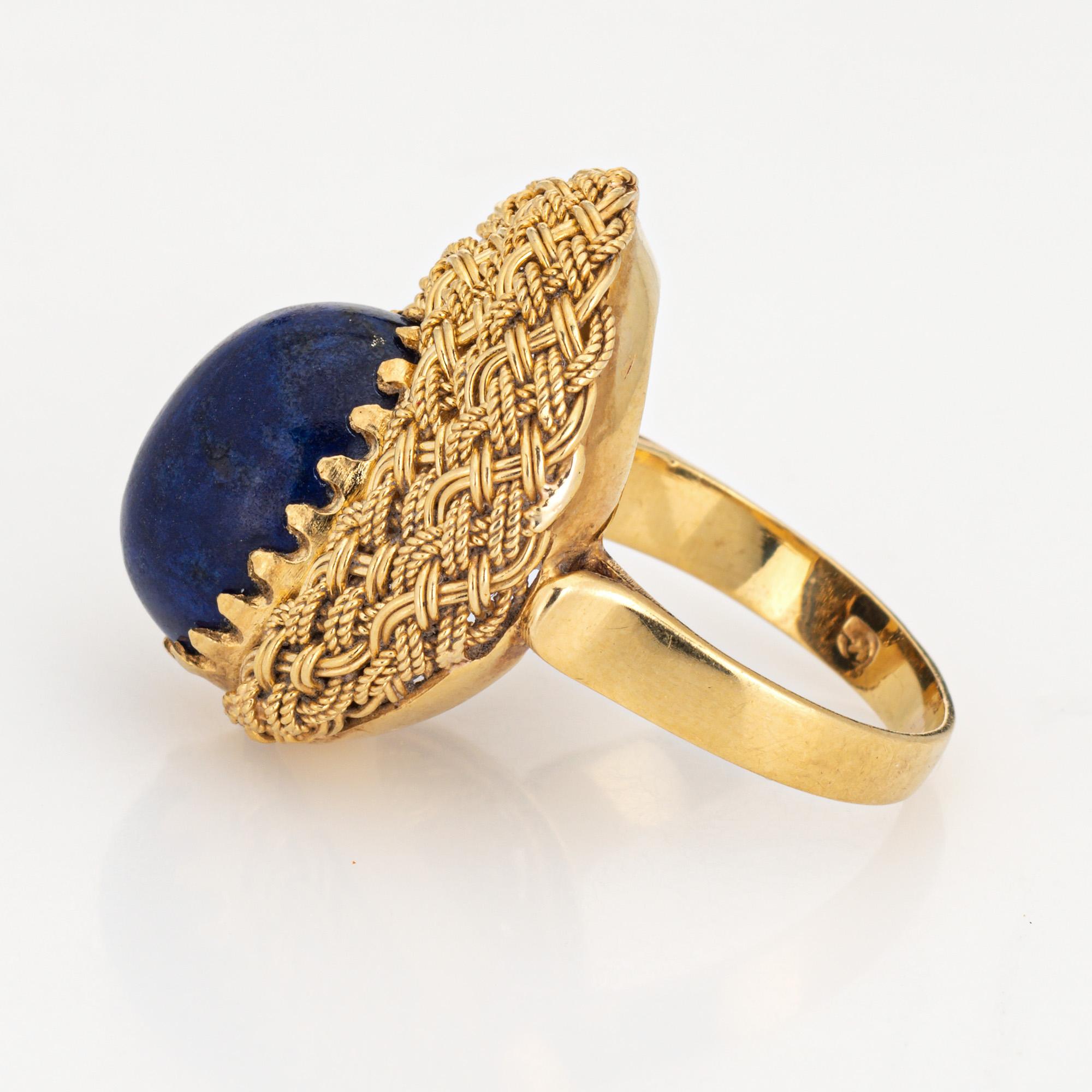 Cabochon Vintage Lapis Lazuli Ring 18k Yellow Gold Sz 5.75 Cocktail Fine Estate Jewelry  For Sale