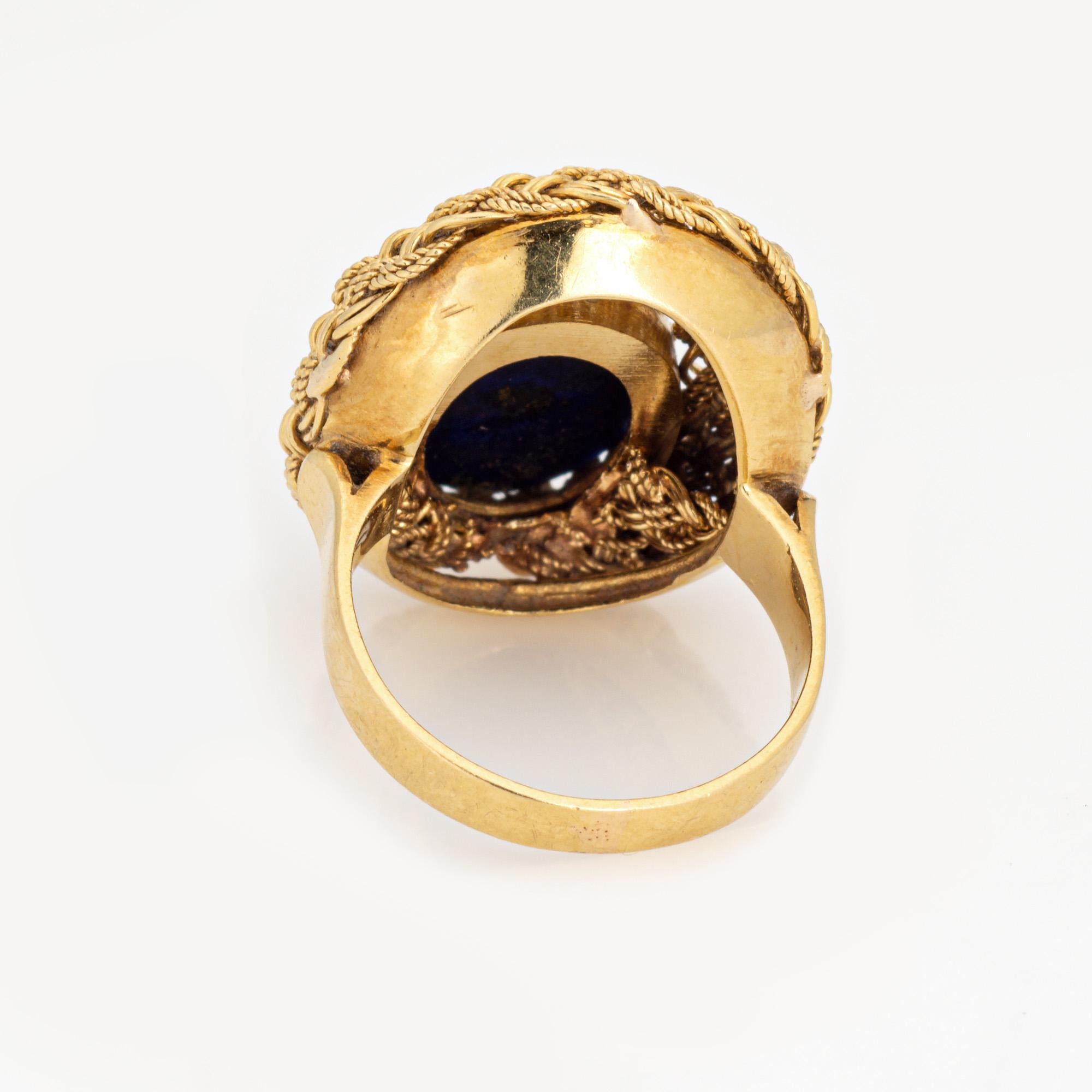 Vintage Lapis Lazuli Ring 18k Yellow Gold Sz 5.75 Cocktail Fine Estate Jewelry  In Good Condition For Sale In Torrance, CA