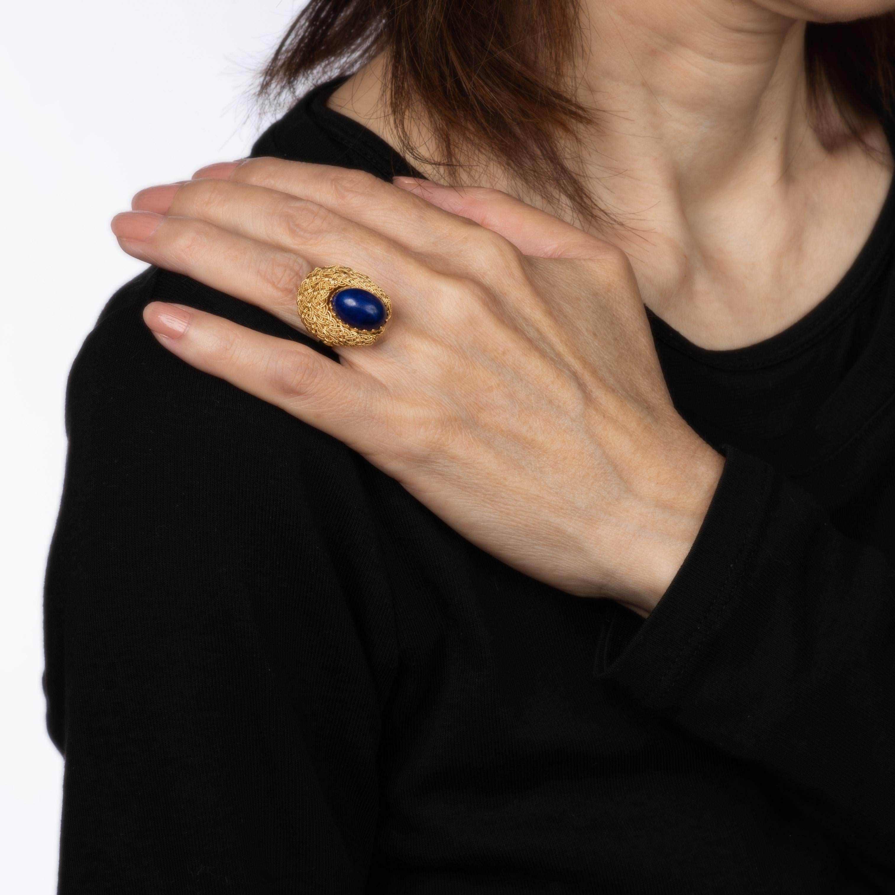 Vintage Lapis Lazuli Ring 18k Gelbgold Sz 5,75 Cocktail Fine Estate Jewelry Damen