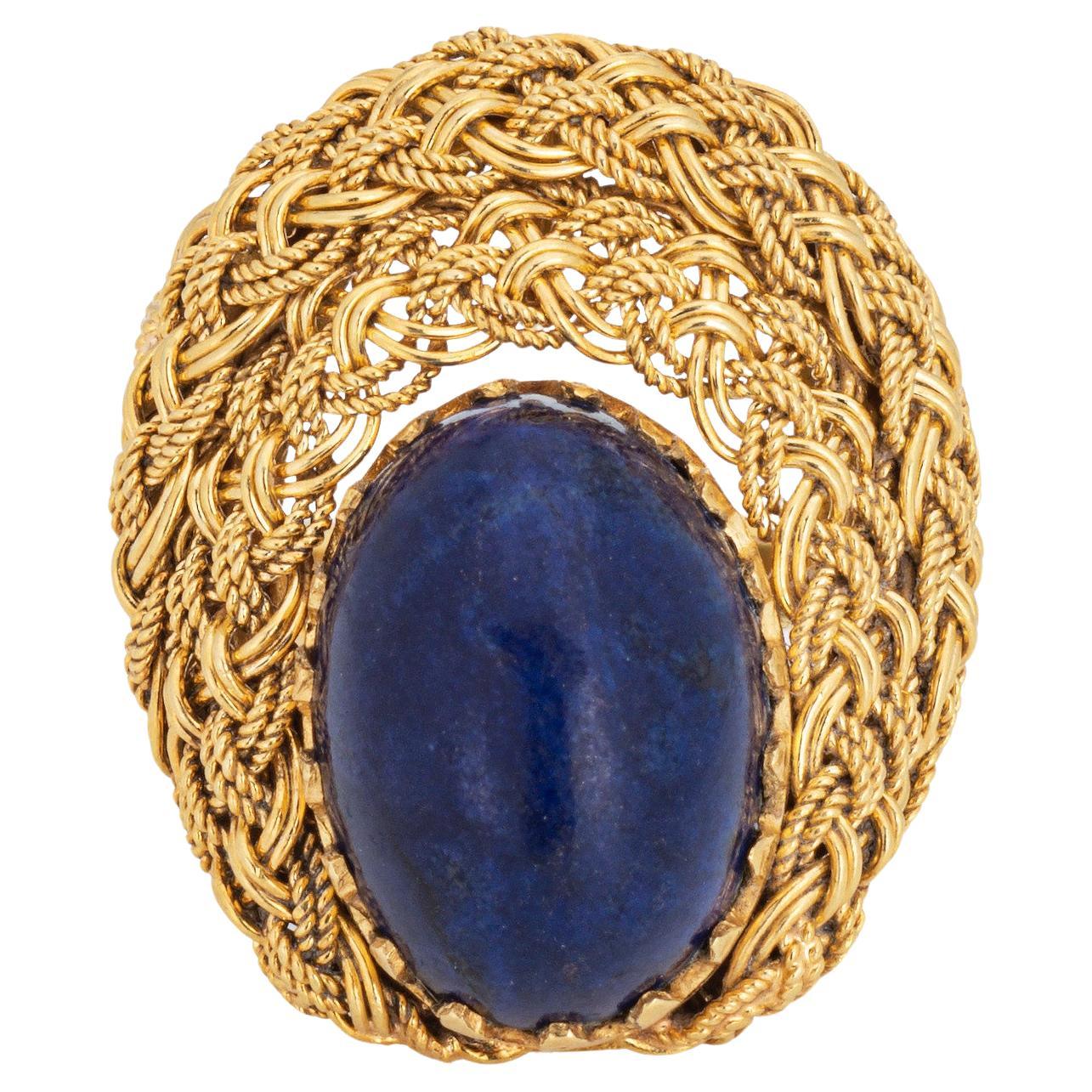 Vintage Lapis Lazuli Ring 18k Yellow Gold Sz 5.75 Cocktail Fine Estate Jewelry  For Sale