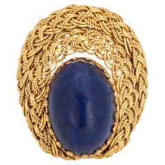 Vintage Lapis Lazuli Ring 18k Gelbgold Sz 5,75 Cocktail Fine Estate Jewelry 
