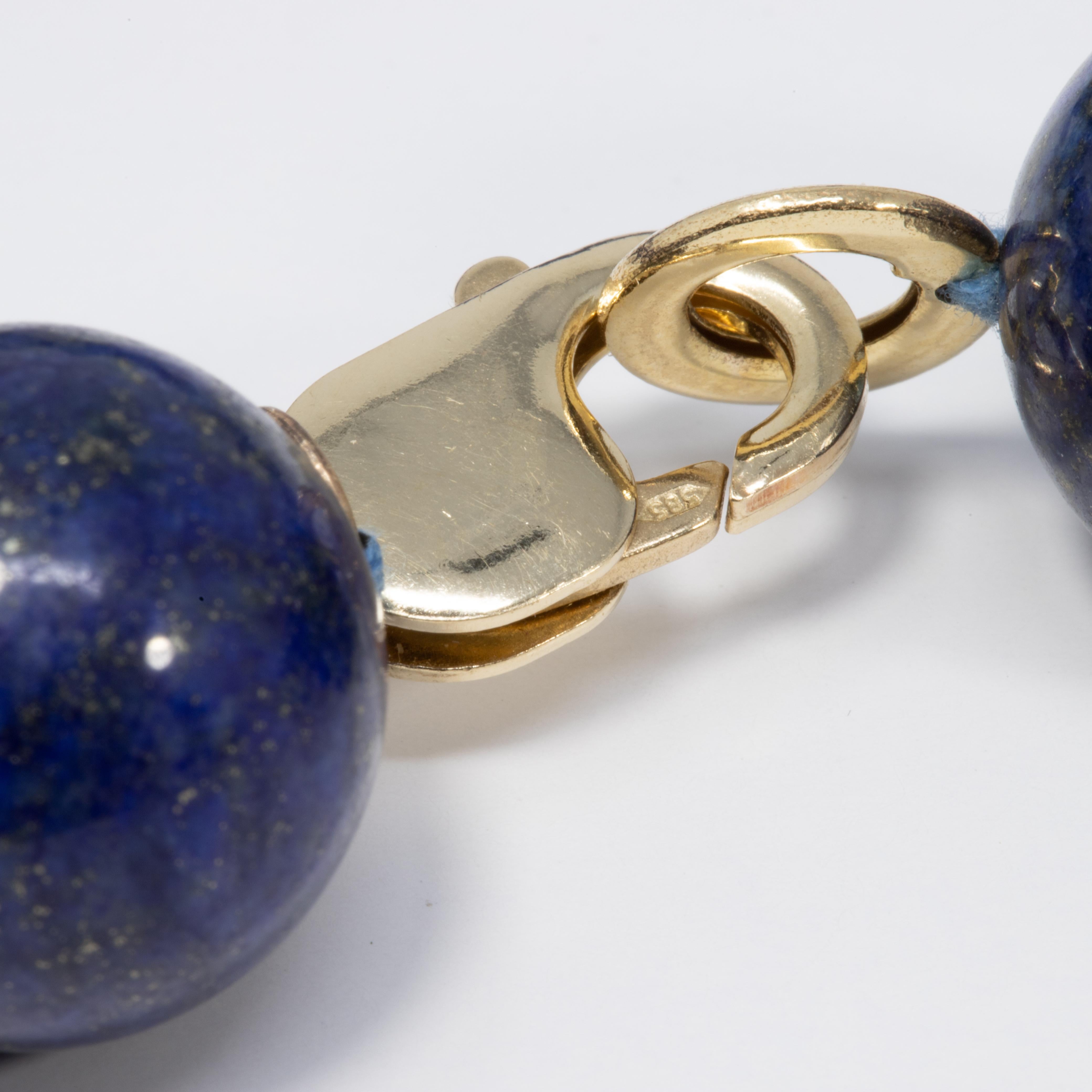 Art Deco Lapiz Lazuli Large Round Bead 585 or 14 Karat Choker Vintage Necklace